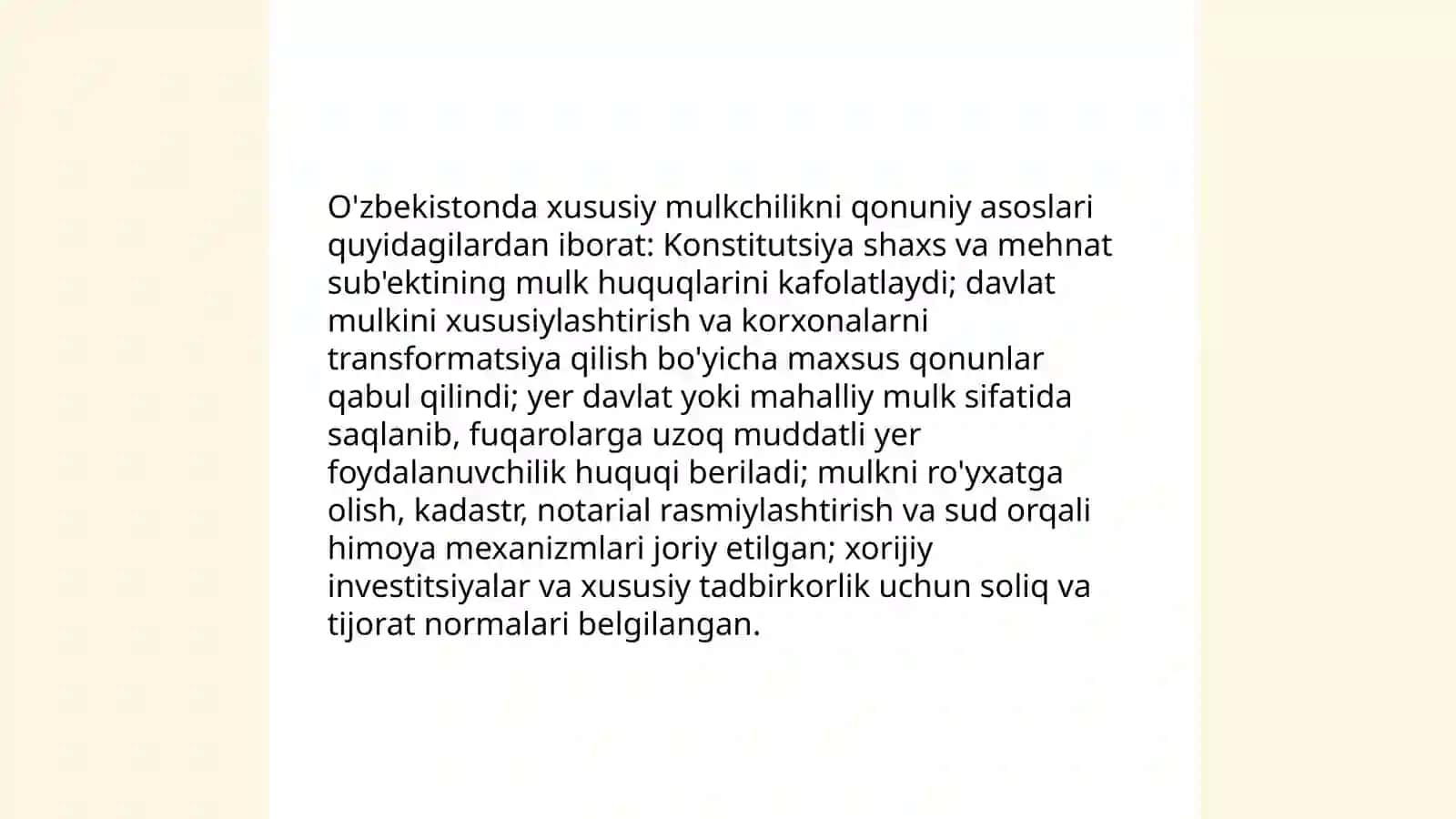 Iqtisodiy islohatlar xususiy mulkchilikning shakillanishi O'zbekistonda bozor munosabatlaining rivojlanishi 3