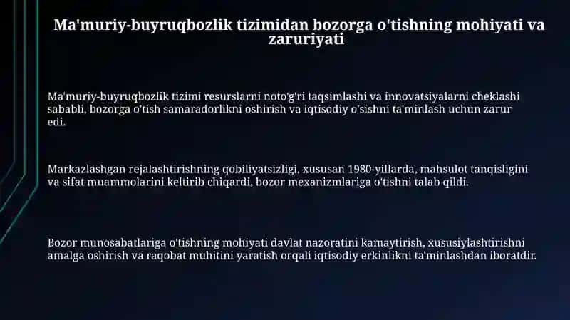 Ma‘muriy- buyruqbozlik tizimida bozor munosabatlariga o‘tish davri konsepsiyasi 3