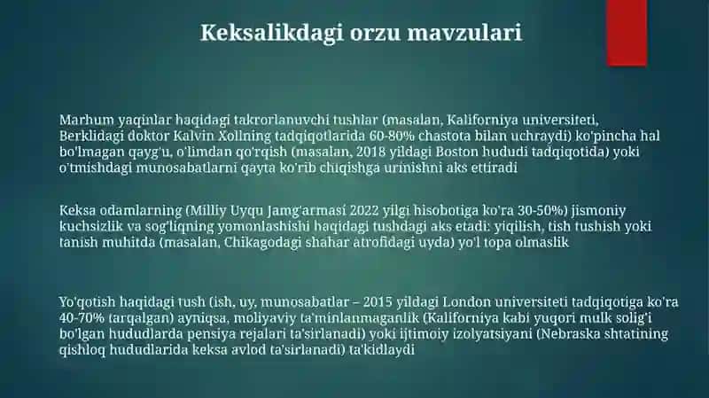 Tushda kechgan umrlar asaridagi konflikt vaziyatlar haqida 3