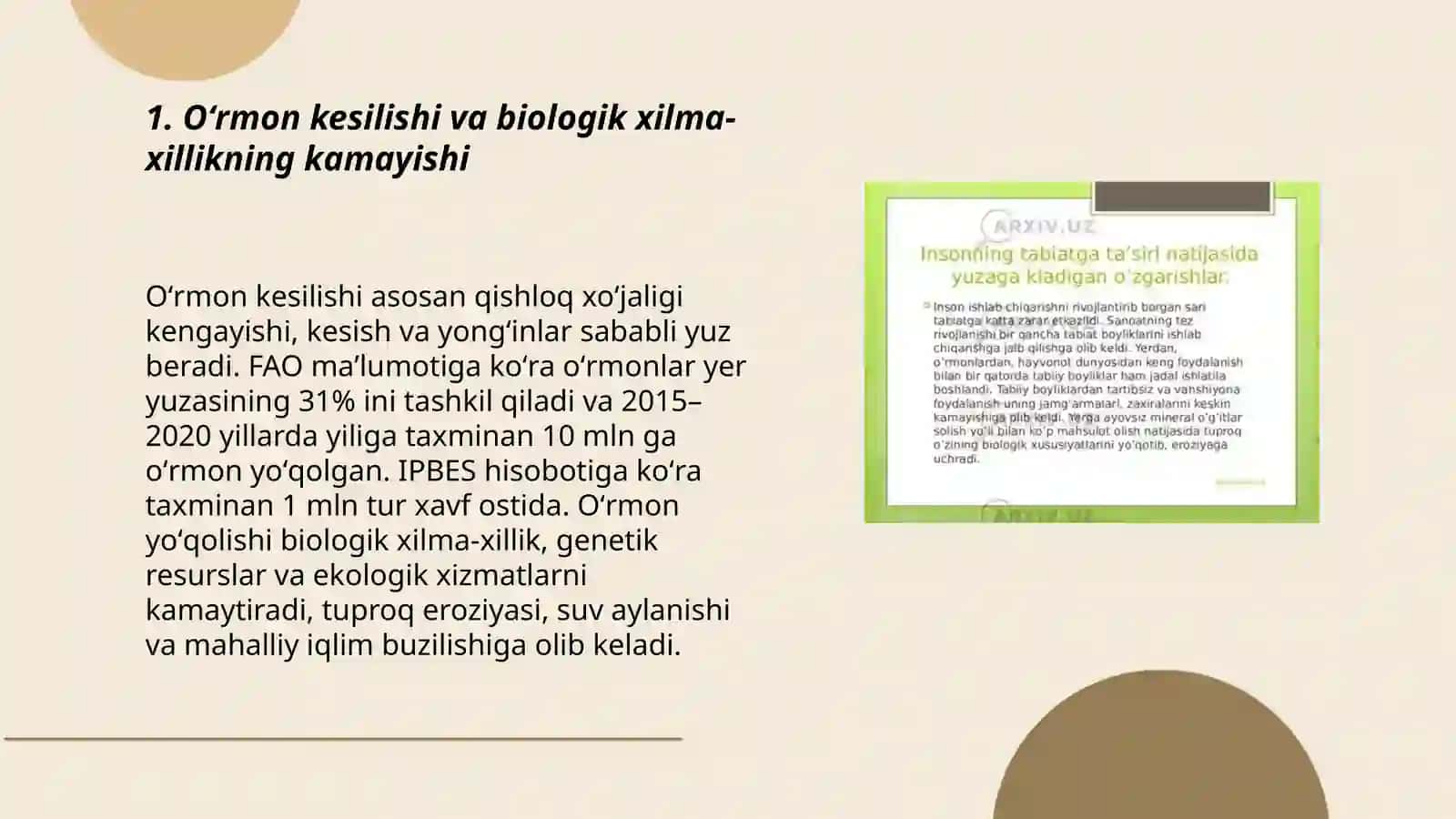 Oʻrmon kesilishi va biologik xilma-xillikning kamayishi 3