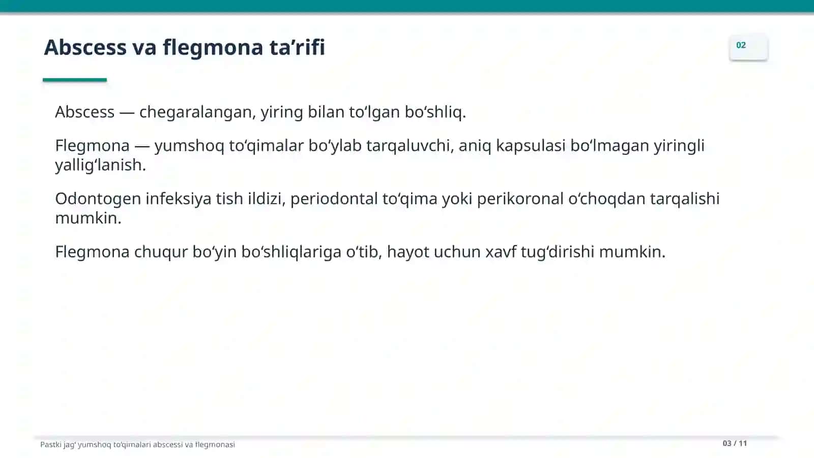 Pastki jagʻ yumshoq toqimasining absesi va flegmonalari 3