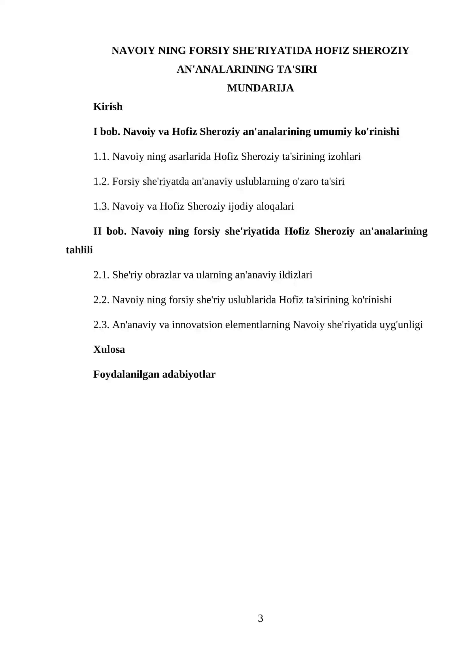 Navoiy ning forsiy she'riyatida Hofiz Sheroziy an'analarining ta'siri KURS ISHI 3