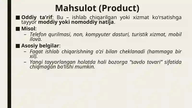 XALQARO MARKETING TIZIMIDA TOVAR VA TOVAR SIYOSATI 3