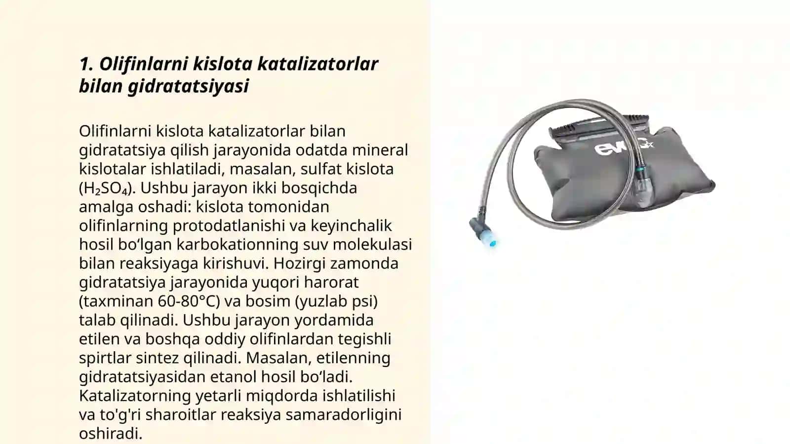 Olifinlarni kislota katalizatorlar bilan gidratatsiyasi 3