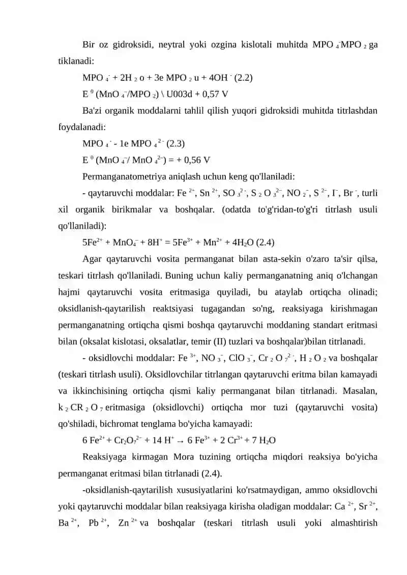 Permaganatometriya, yodometriya usullari 3