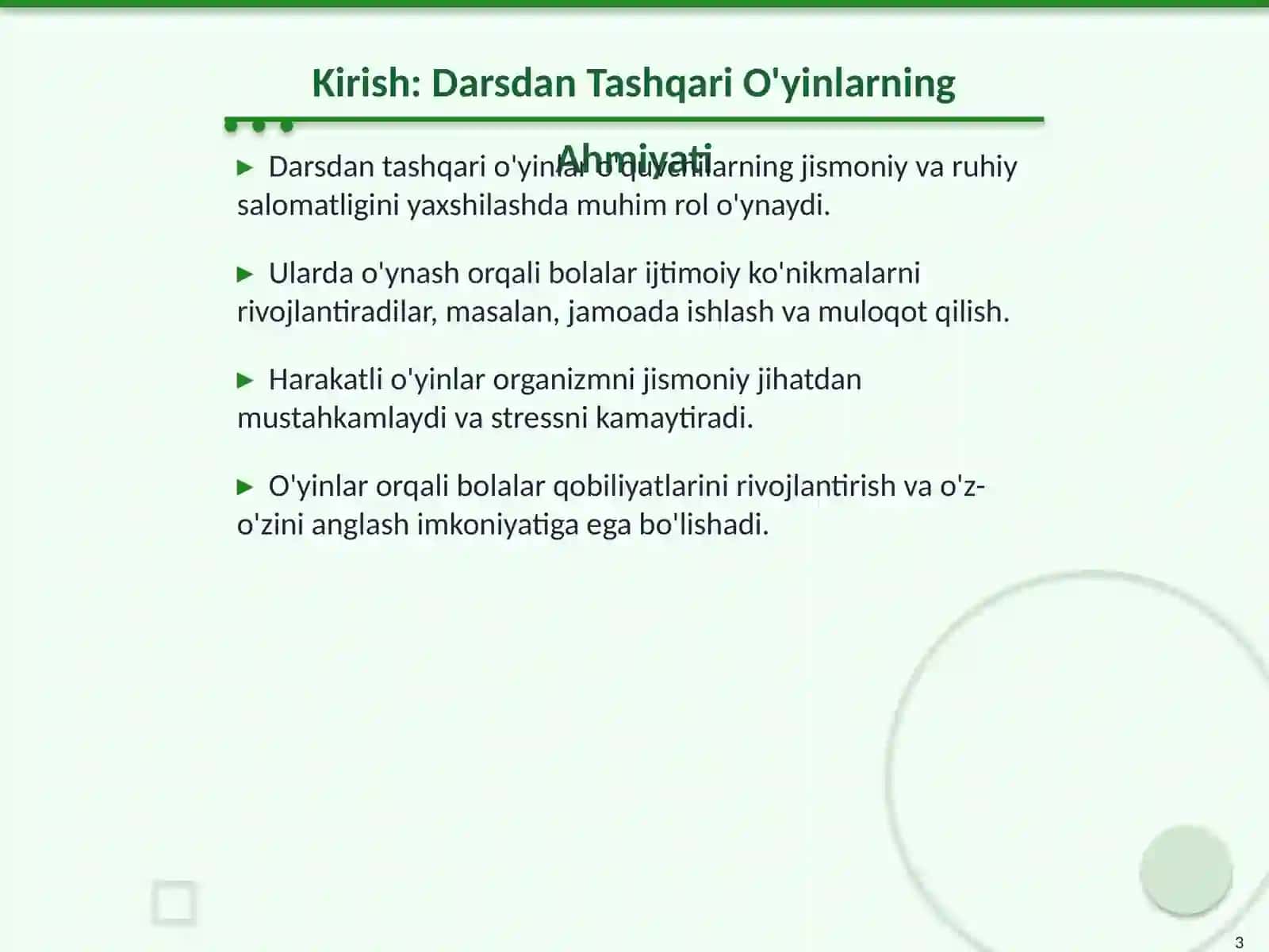 Darsdan Tashqari O'ynaladigan Harakatli O'yinlari 3
