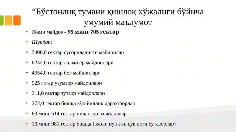 Бўстонлиқ тумани қишлоқ хўжалиги амалиёти 3