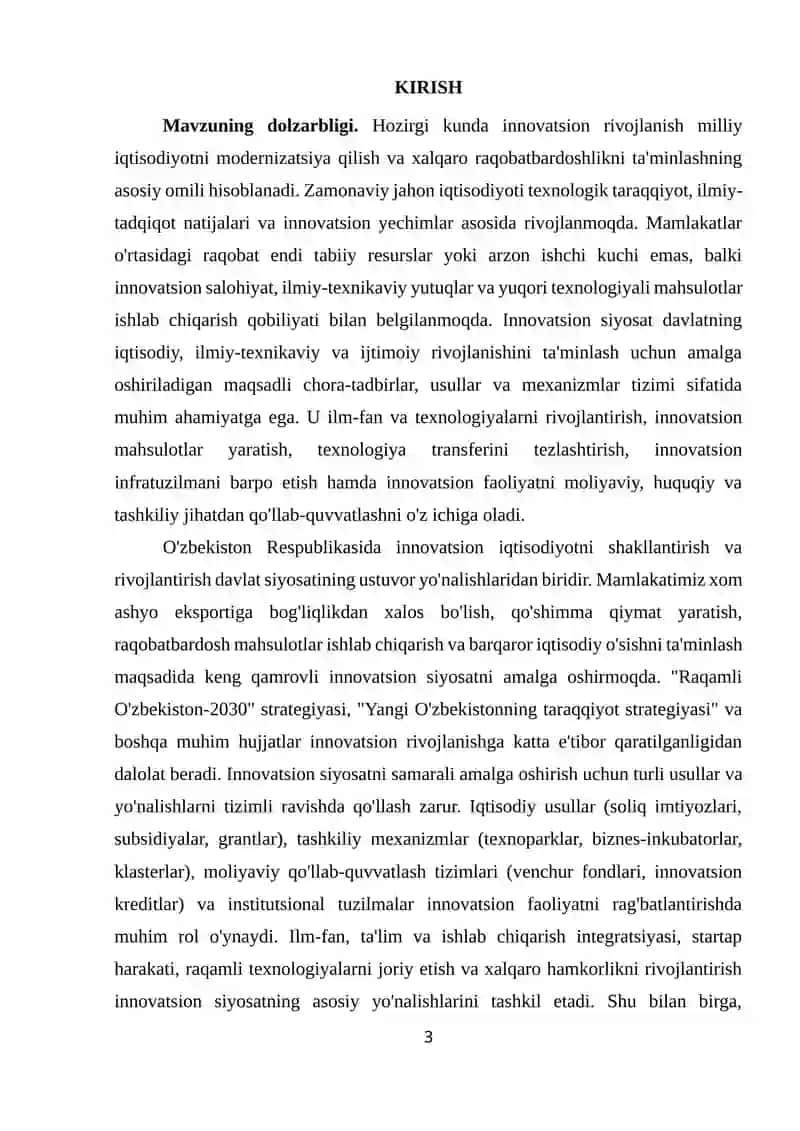 O'zbekistonda innovatsion siyosatni amalga oshirish usullari va yo'nalishlari 3
