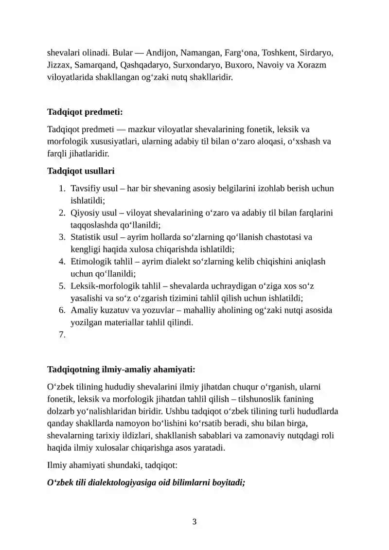 O‘ZBEKISTONNING 12 VILOYATIDAGI SHEVALAR: FONETIK, LEKSIK VA MORFOLOGIK TAHLIL 3