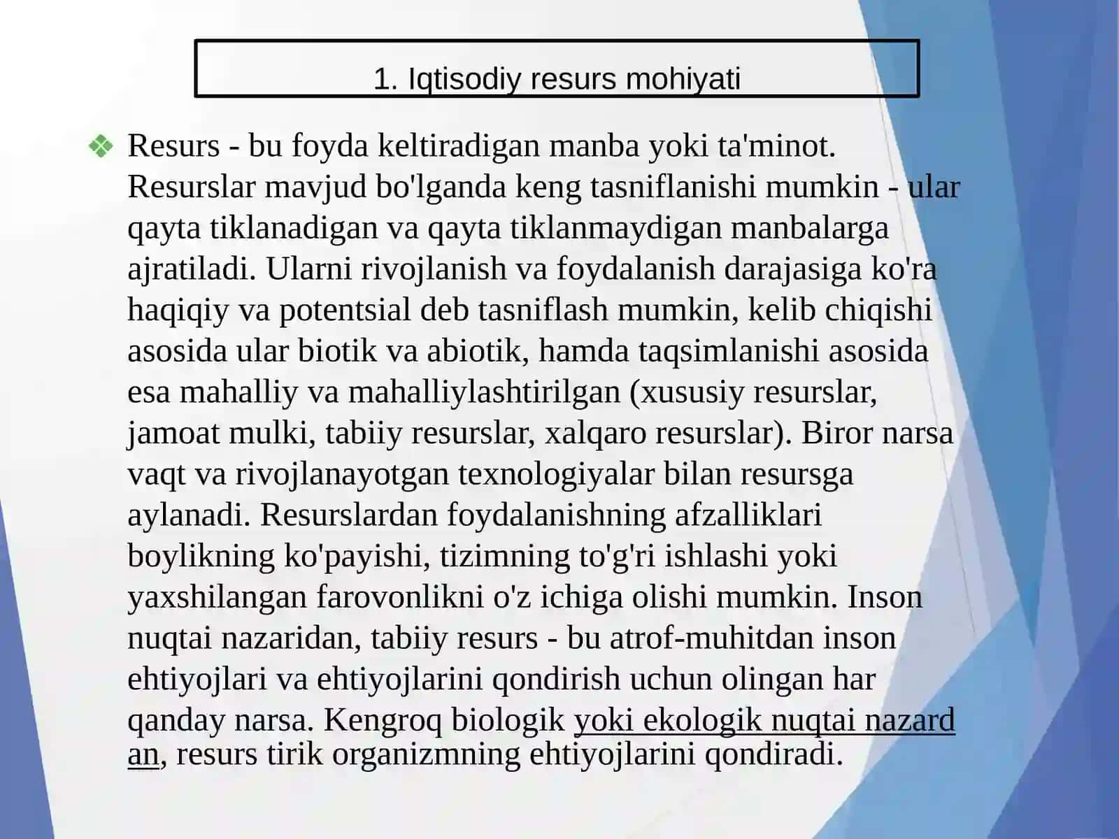 Iqtisodiyot resurslari tushunchasi 3