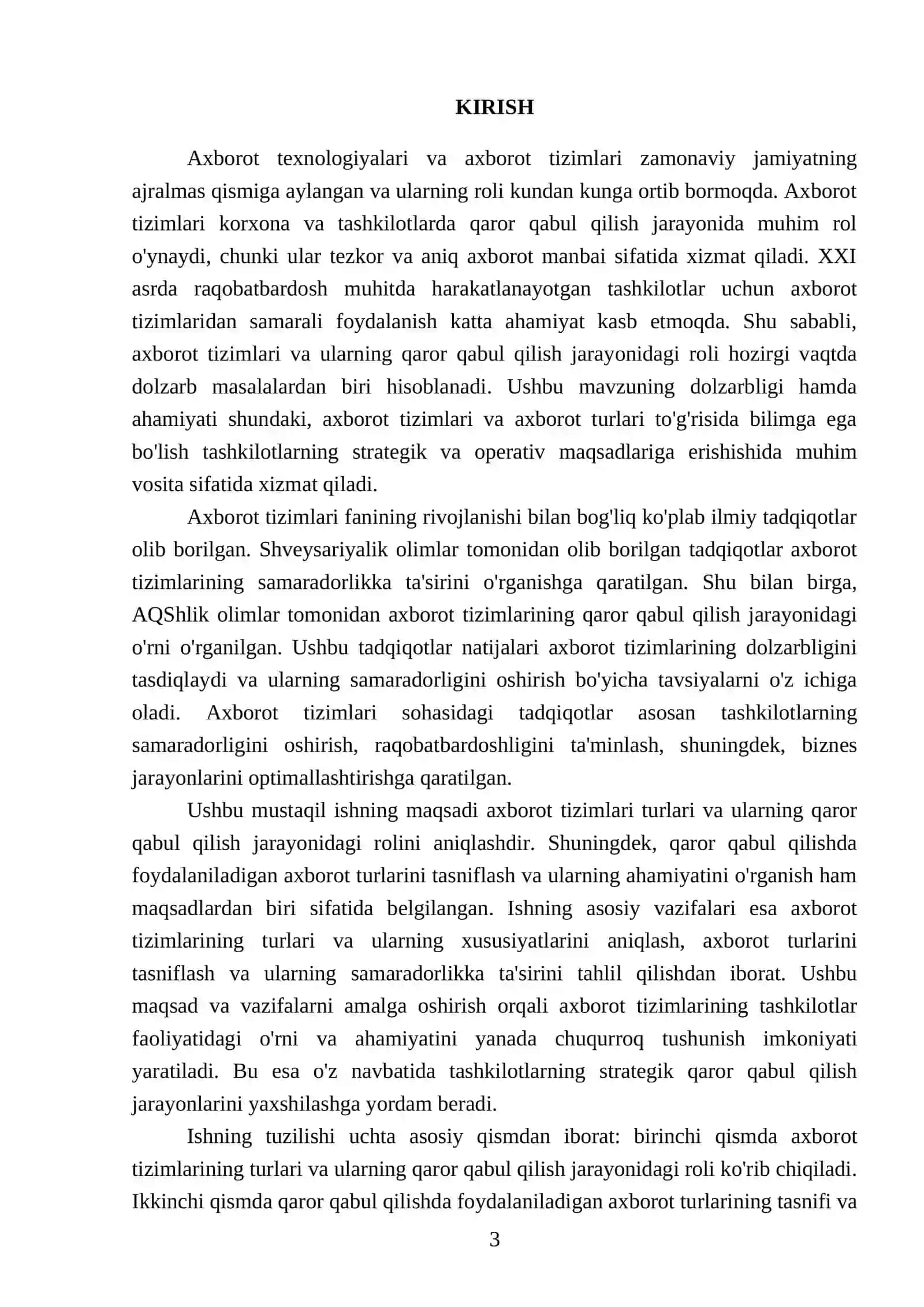 Axborot tizimi turlari qaror qabul qilishda foydalaniladigan axborot turlari 3
