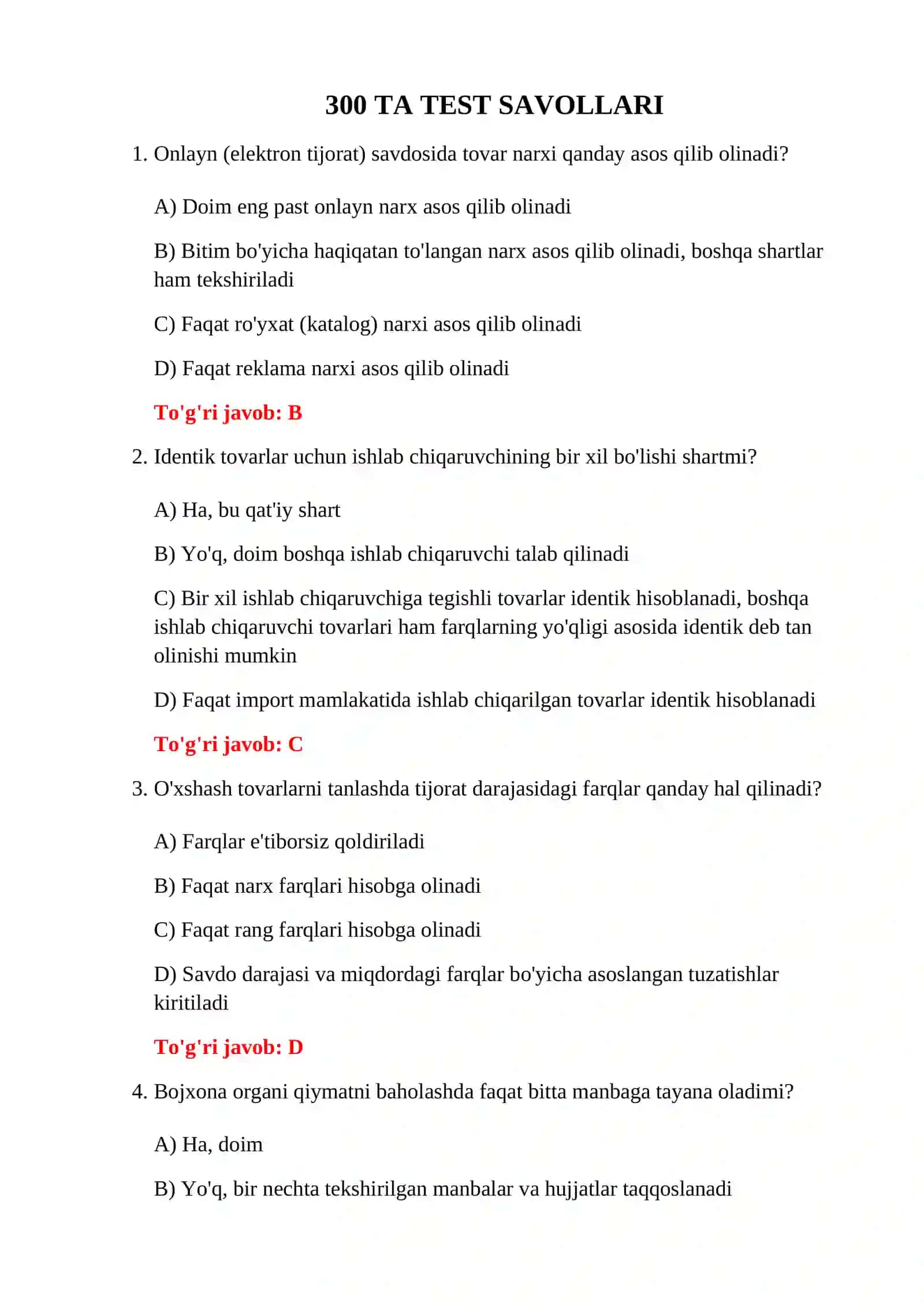 BOJXONA QIYMATI 300 TA TEST 3
