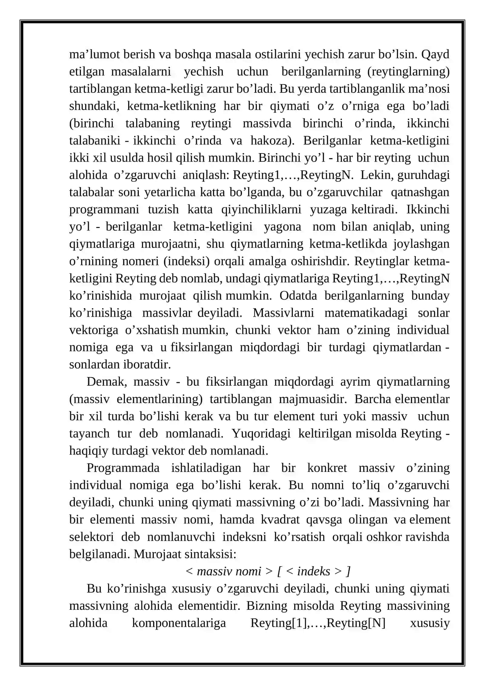 BIR O’LCHAMLI MASSIVLAR 3