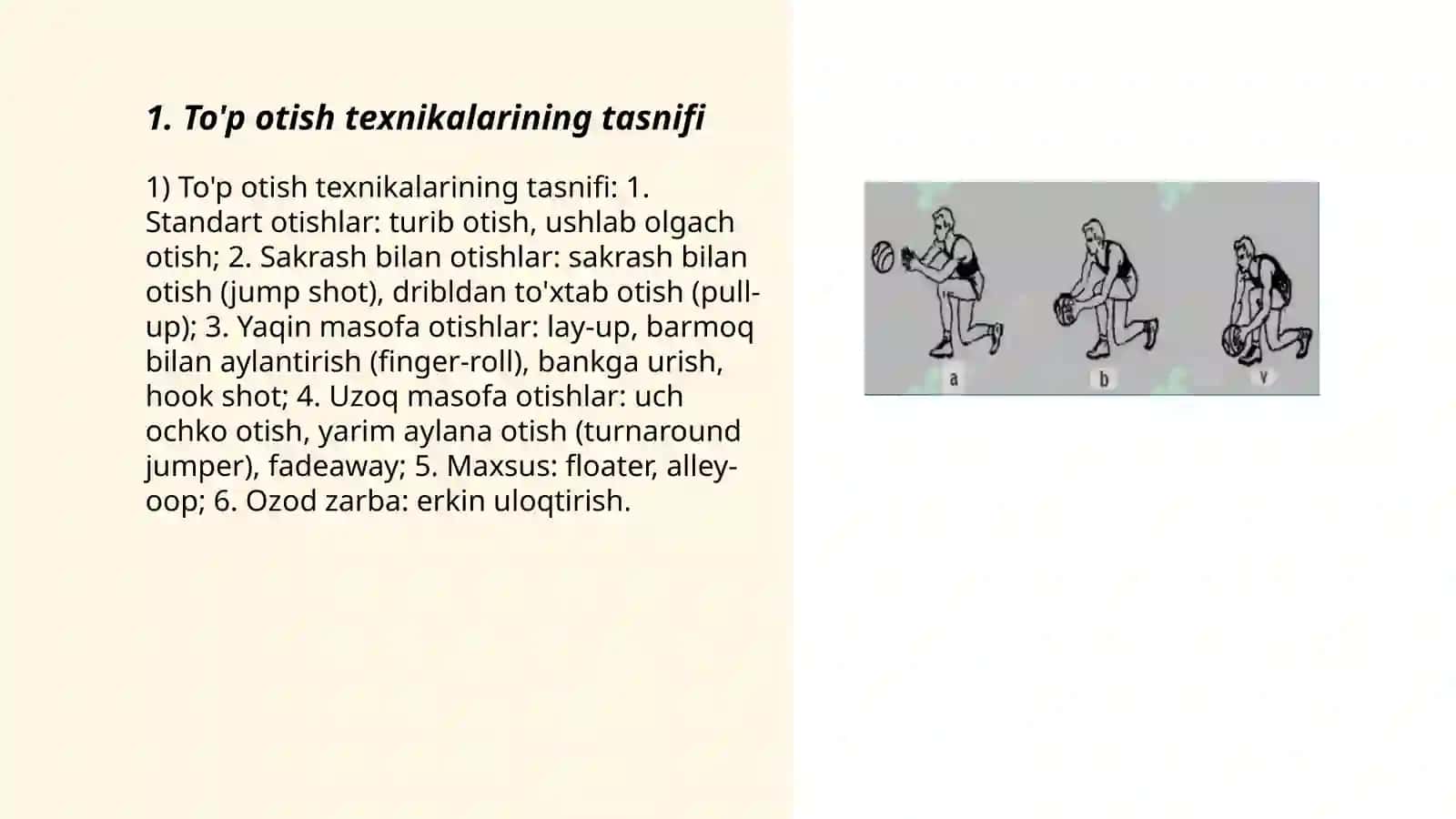 Basketbol hujumi texnikasining tasnifi 3