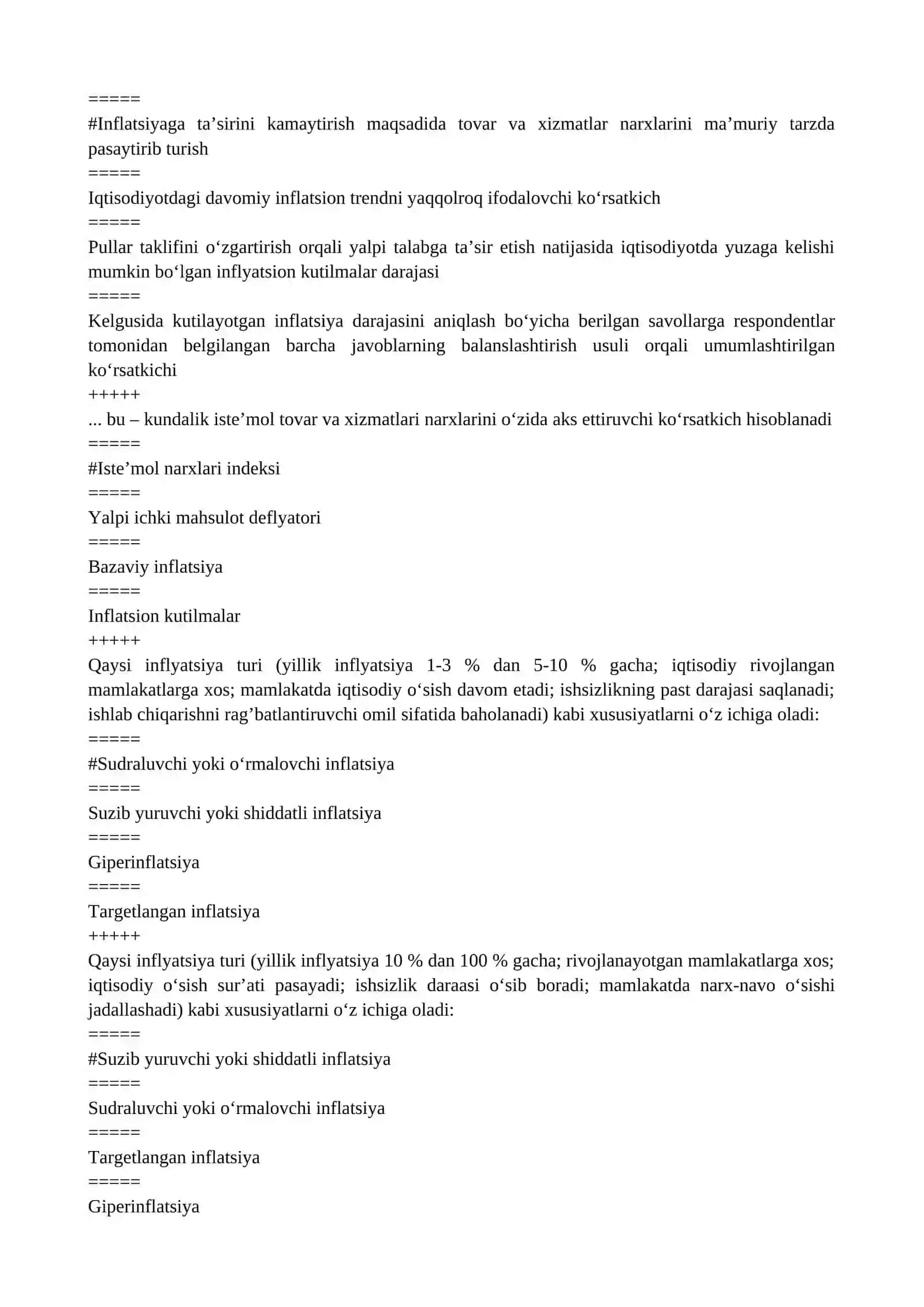 MONETAR SIYOSAT fanidan YAKUNIY TEST SAVOLLARI 3