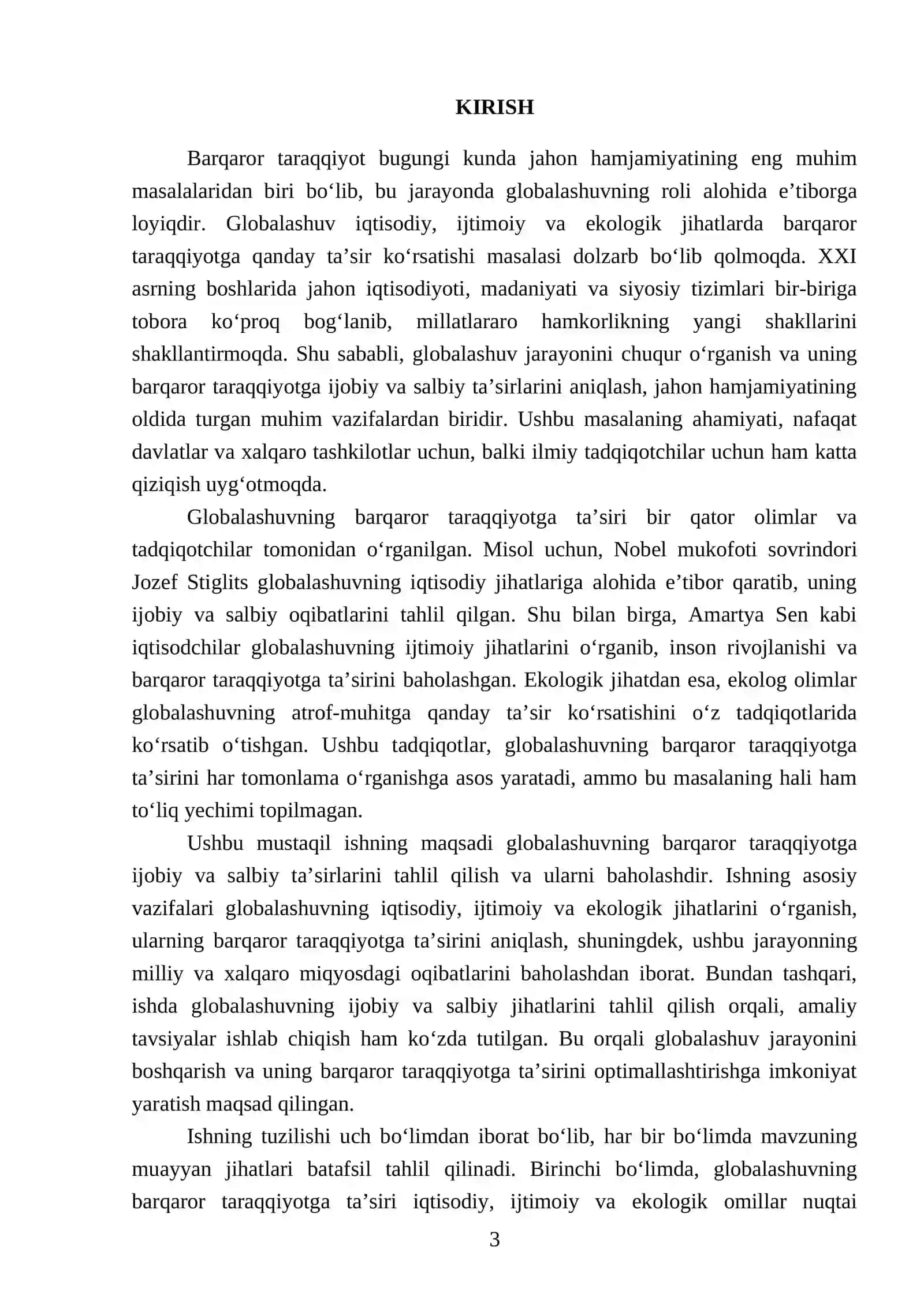 Barqaror taraqqiyotni taʼminlashda globalashuvning ijobiy va salbiy yonalishlari 3