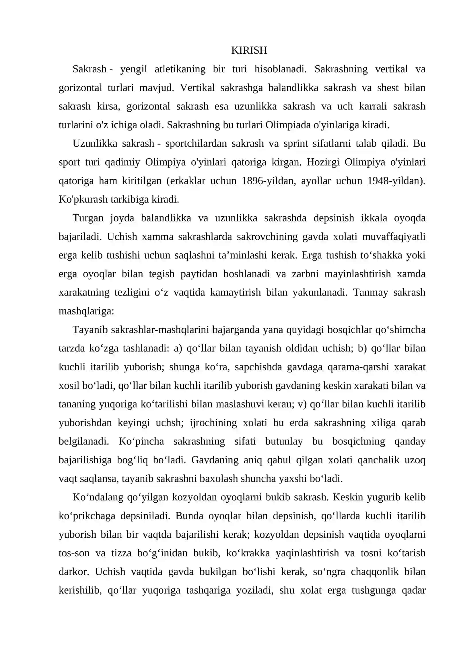 MUSTAQIL ISHI TURGAN JOYDA UZUNLIKKA SAKRASH TEXNIKASINI URGATISH 3