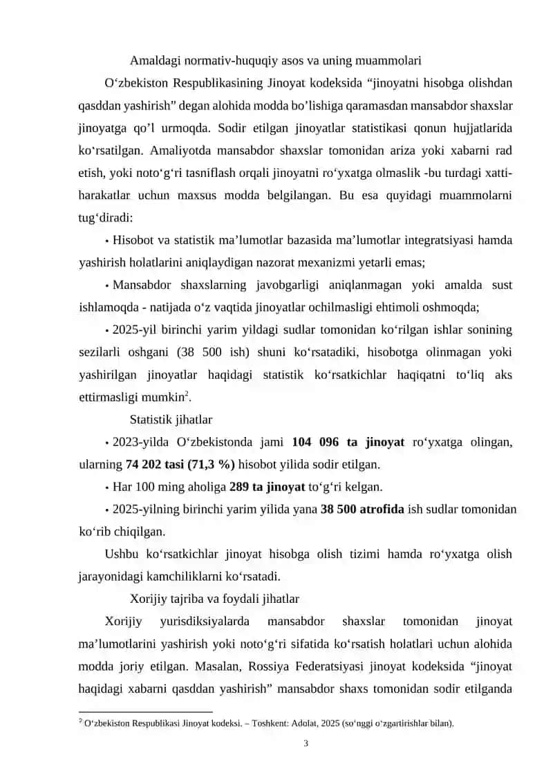 JINOYAT HAGIDA XABAR BERMASLIK YOKI UNI YASHIRISHNING JINOIY-HUQUGIY XUSUSIYATLARI 3