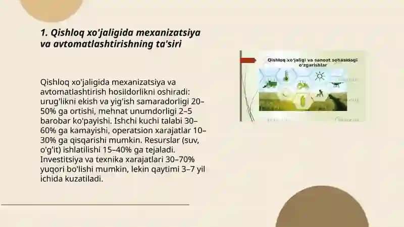 Qishloq xo'jaligi va sanoat sohasidagi o'zgarishlar 3