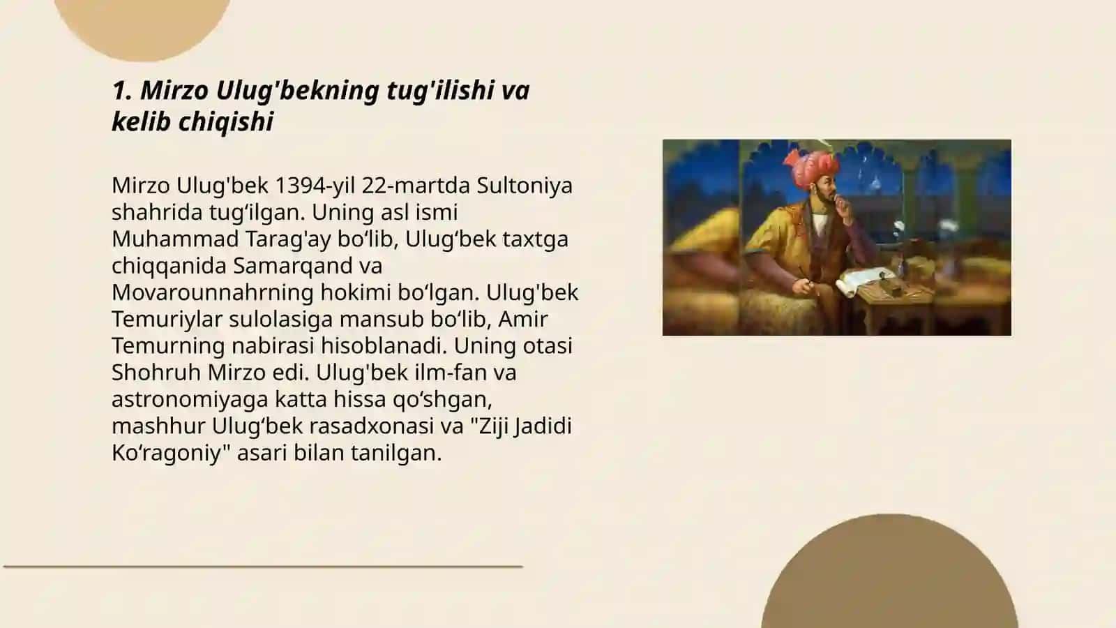 Mirzo Ulug'bekning tug'ilishi va kelib chiqishi 3
