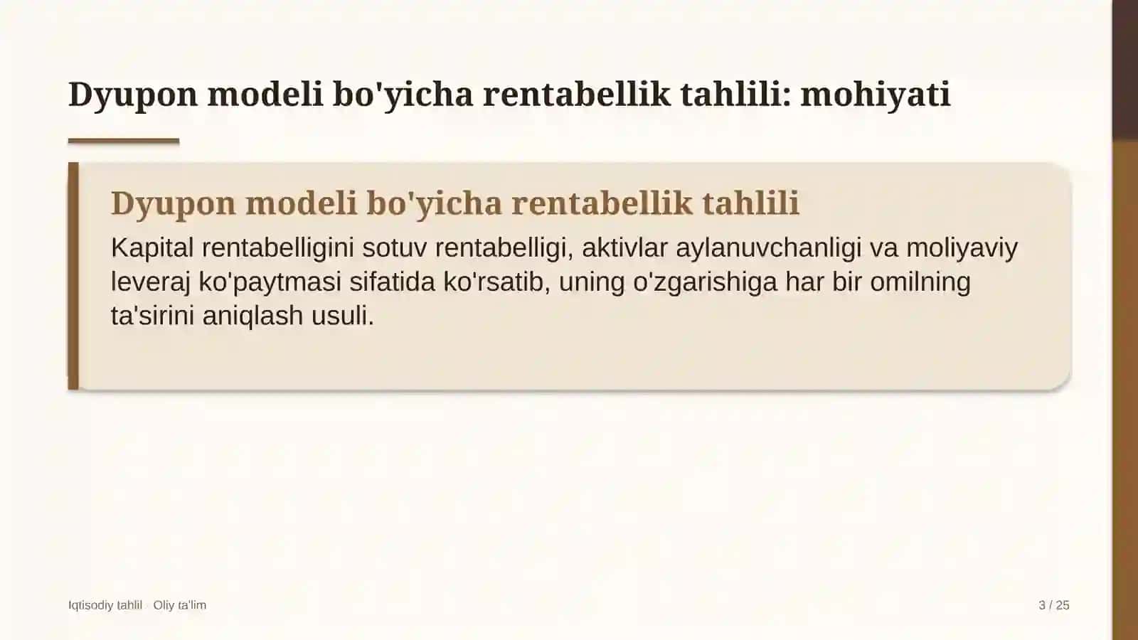 sanatoriy kurort muassasalarida dyupon modeli asosida rentabellik tahlili 2945 3