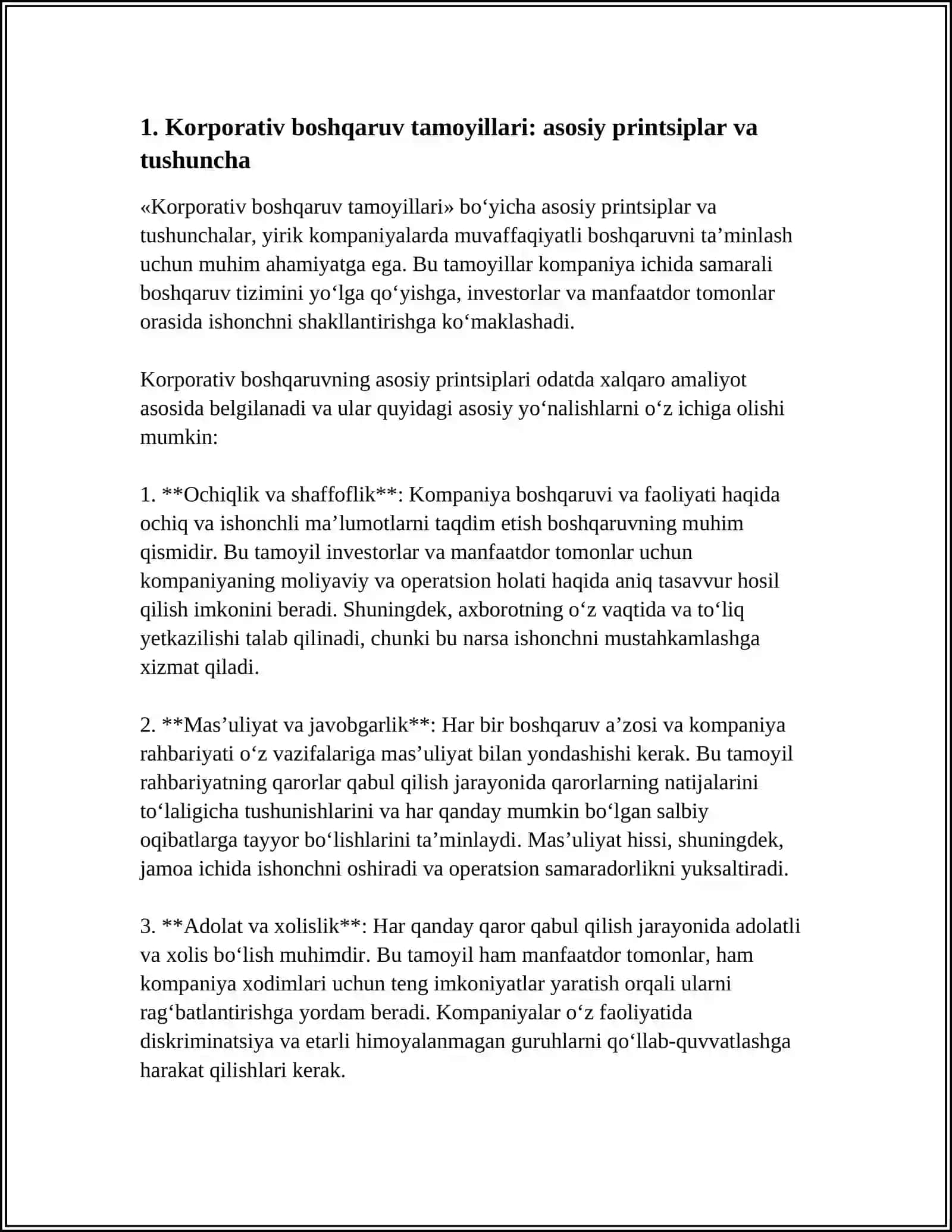 KORPORATIV BOSHQARUV TAMOYILLARI VA ULARNING YIRIK KOMPANIYALARDA BAJARILISHI 3