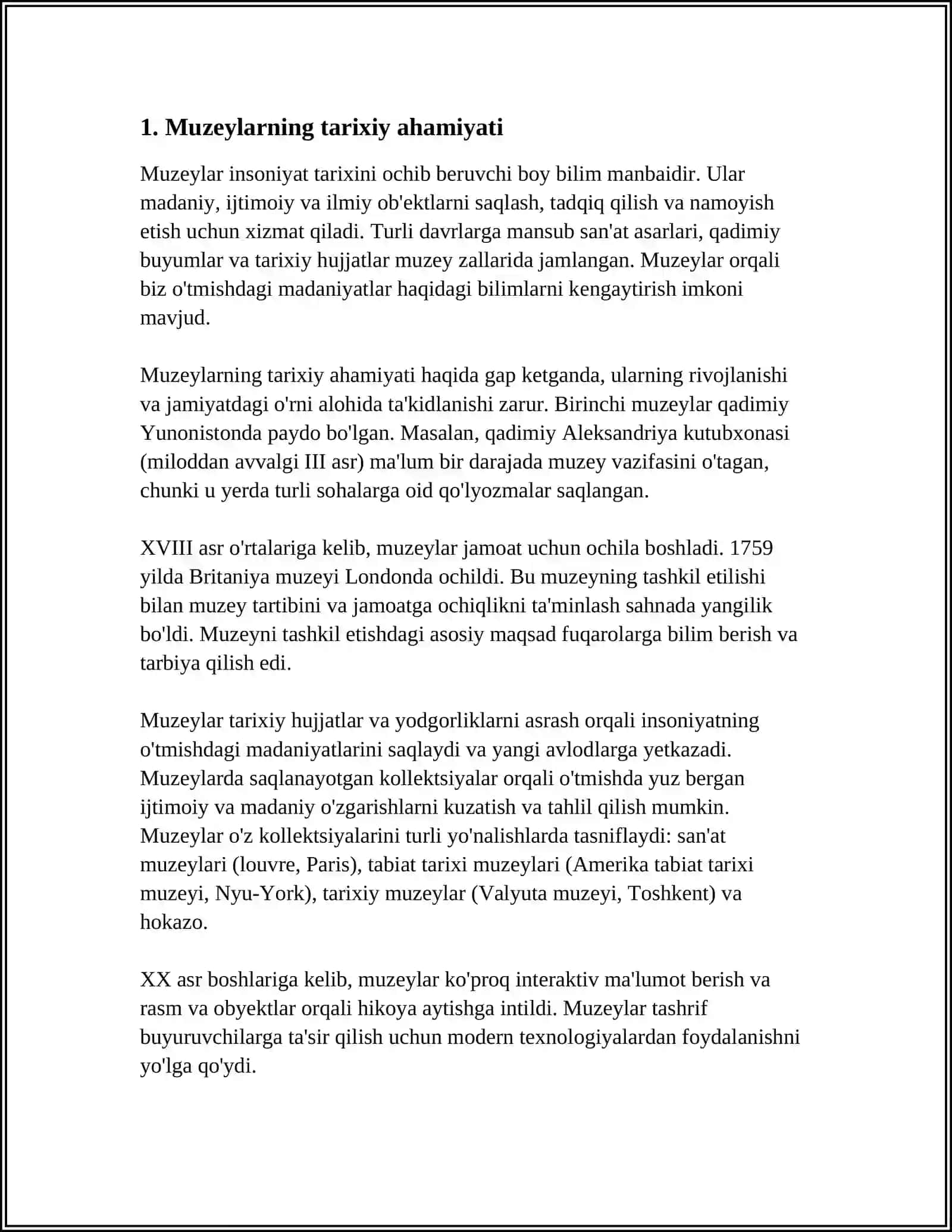 MUZEYLAR O'TMISH VA KELAJAK ORASIDAGI KO'PRIK 3