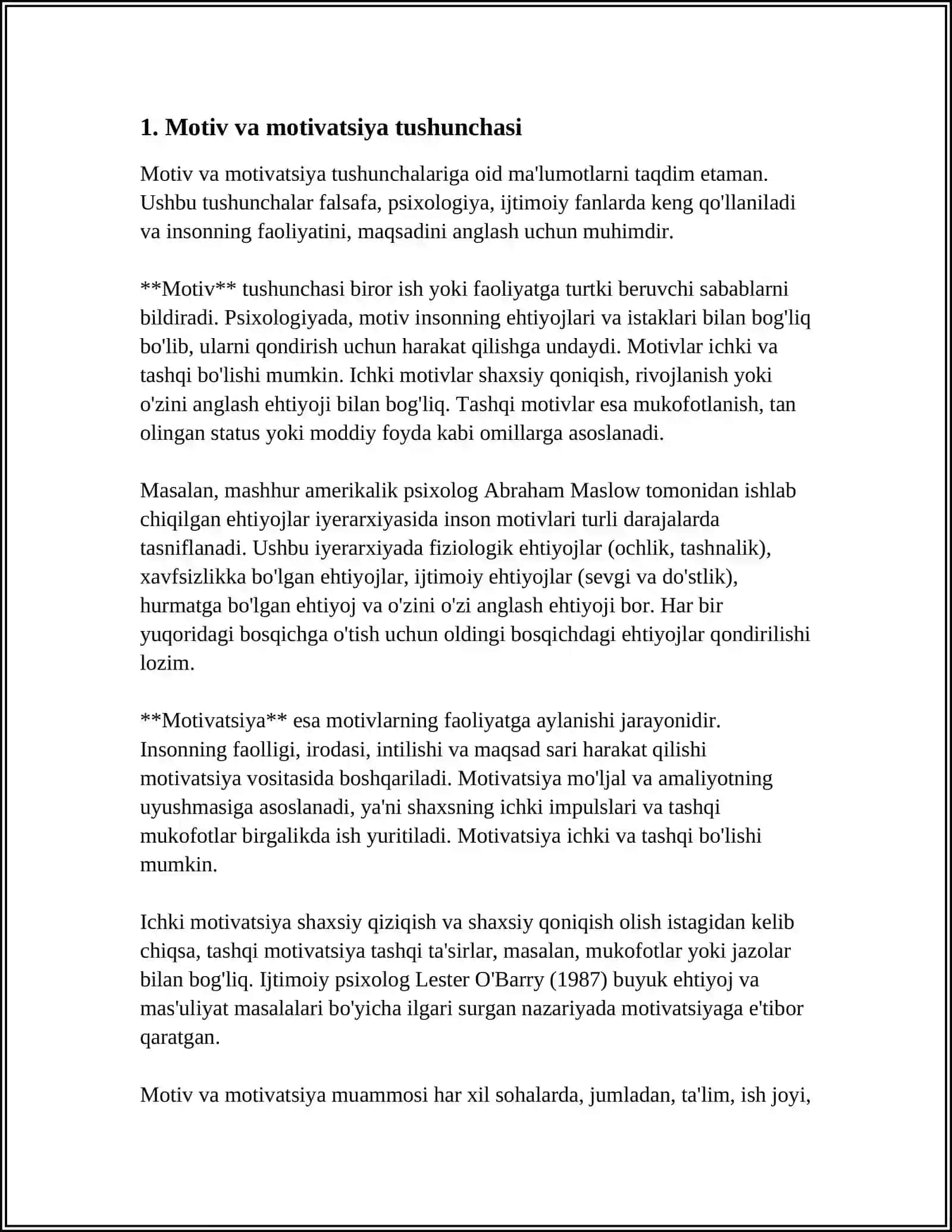 XORIJ PSIXOLOGIYASIDA MOTIV VA MOTIVATSIYA MUAMMOSI 3