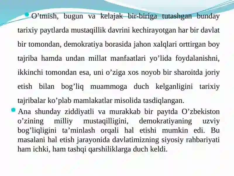 O’zbekiston RESPUBLIKASI OLIY VAO’RTA MAXSUS TA’LIM VAZIRLIGINAMANGAN MUHANDISLIK-QURILISH INSTITUTI«IJTIMOIYFANLAR»KAFEDRASIO’ZBEKISTONNING ENG YANGITARIXI 3