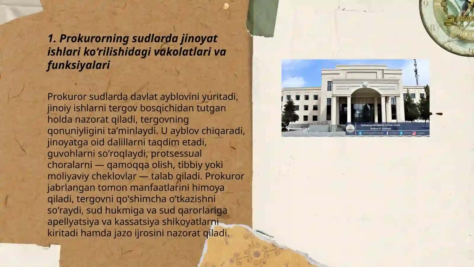 Prokurorning sudlarda jinoyat ishlari ko‘rilishidagi vakolatlari va funksiyalari 3
