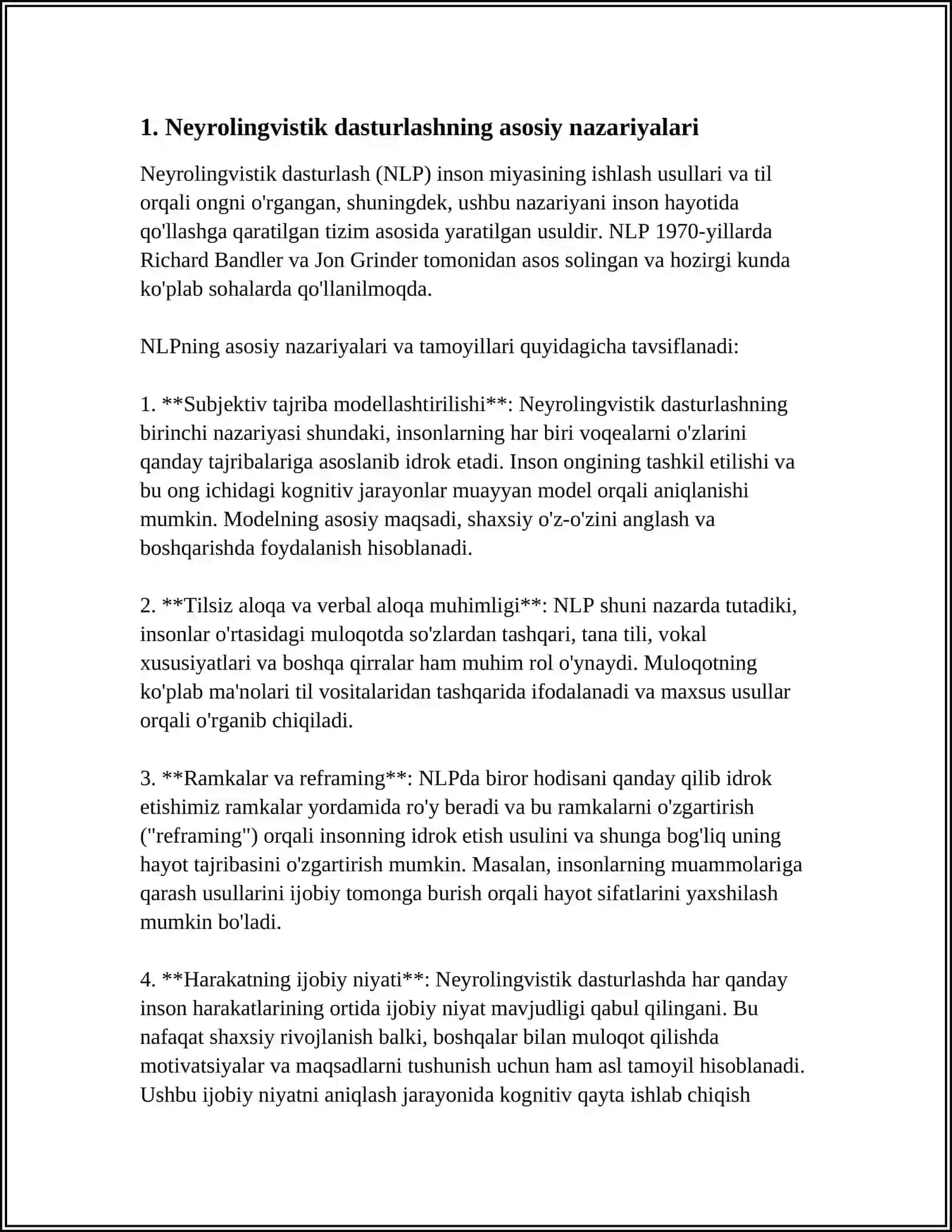 MUSTAQIL ISH Mavzu: NEYROLINGVISTIK DASTURLASH TEXNOLOGIYASI 3