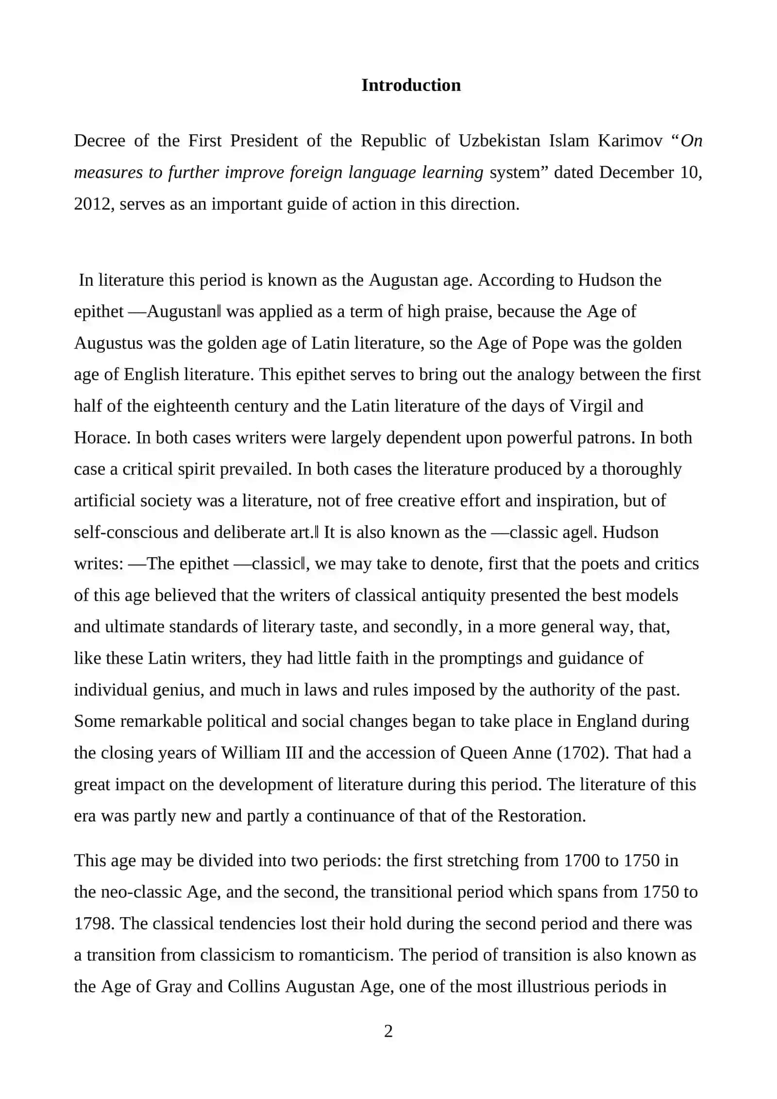 THE ROLE OF THE AUGUSTAN’S AGE IN THE ENGLISH LITERATURE 3