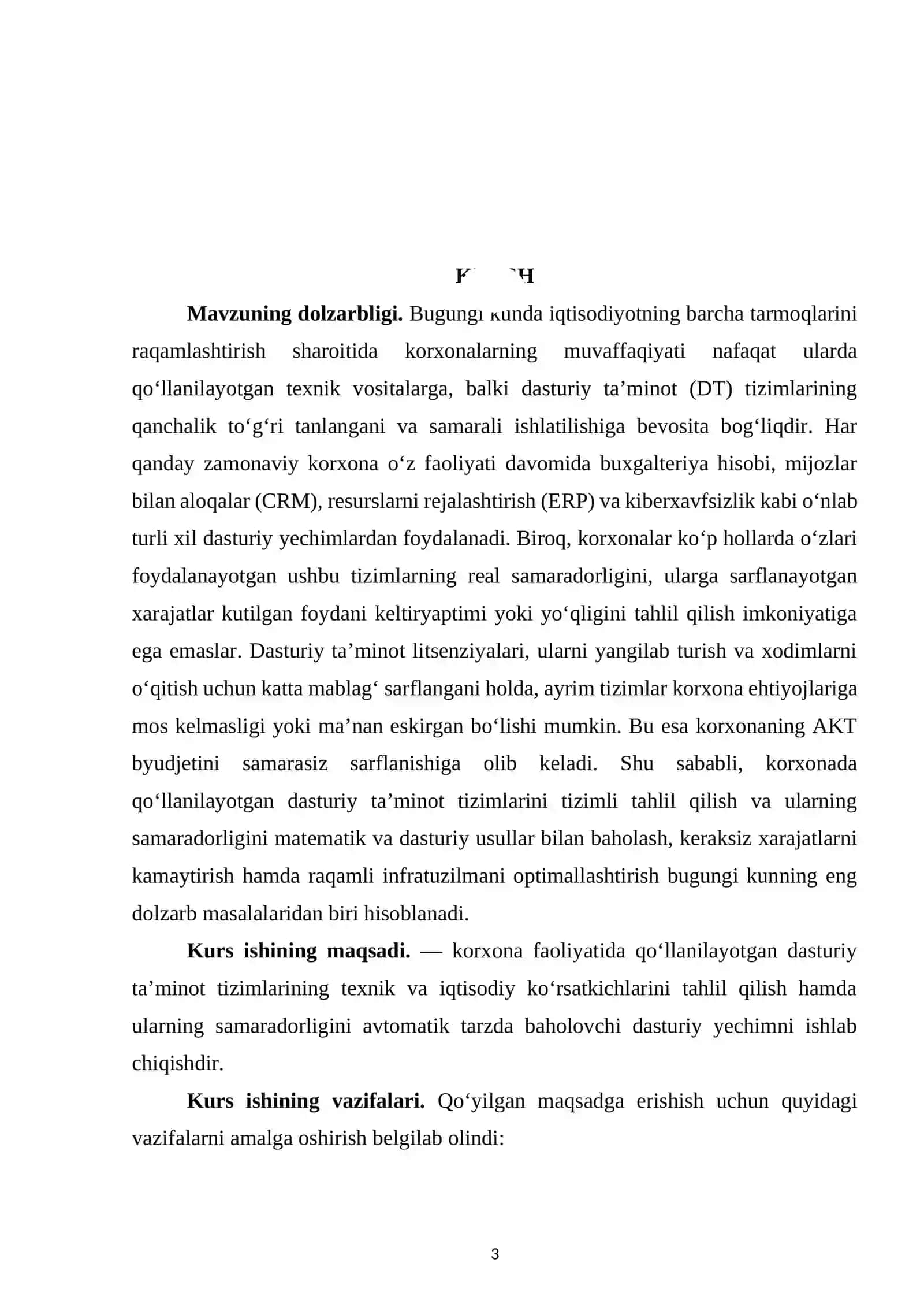 Korxonada qo‘llanilayotgan dasturiy ta’minot tizimlarini tahlil qilish va samaradorligini baholash dasturiy yechimini yaratish 3