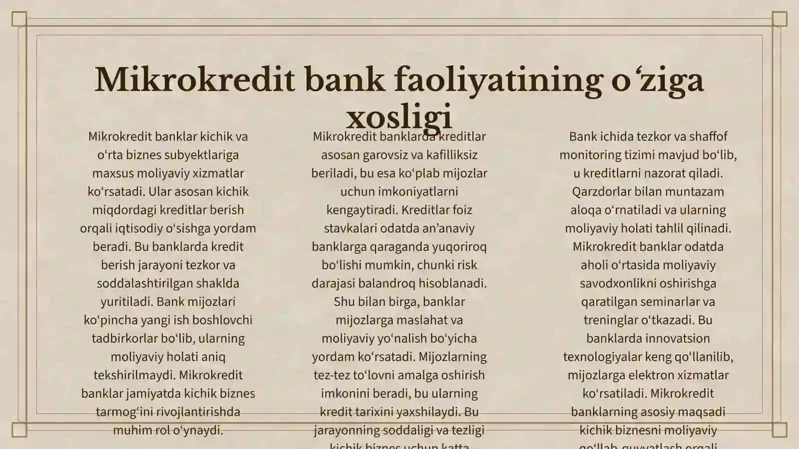 Mikrokredit Bankda 3 Haftalik Amaliyot 3