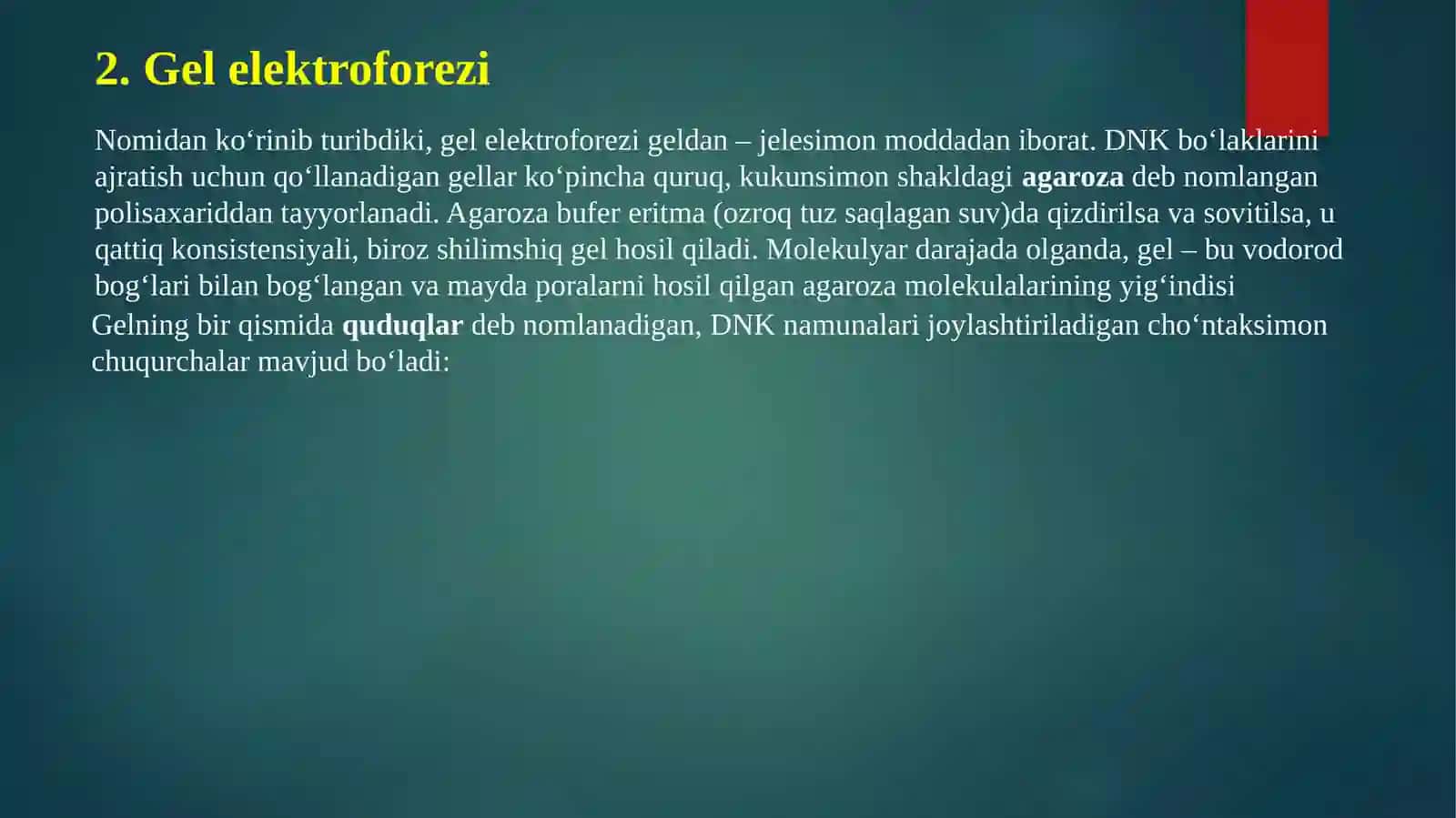 Nuklein kislotalarni agaroza gelida elektroforez qilish usuli 3