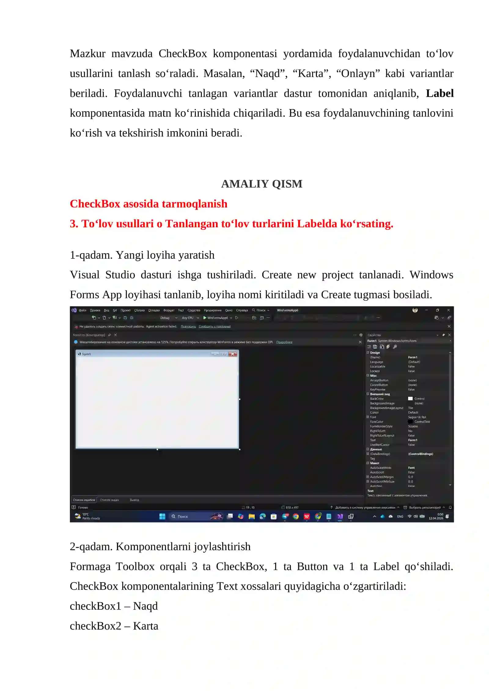 Dasturlash 2 - Tarmoqlanish va Tanlash Uchun Mo'ljallangan Komponentlar 3
