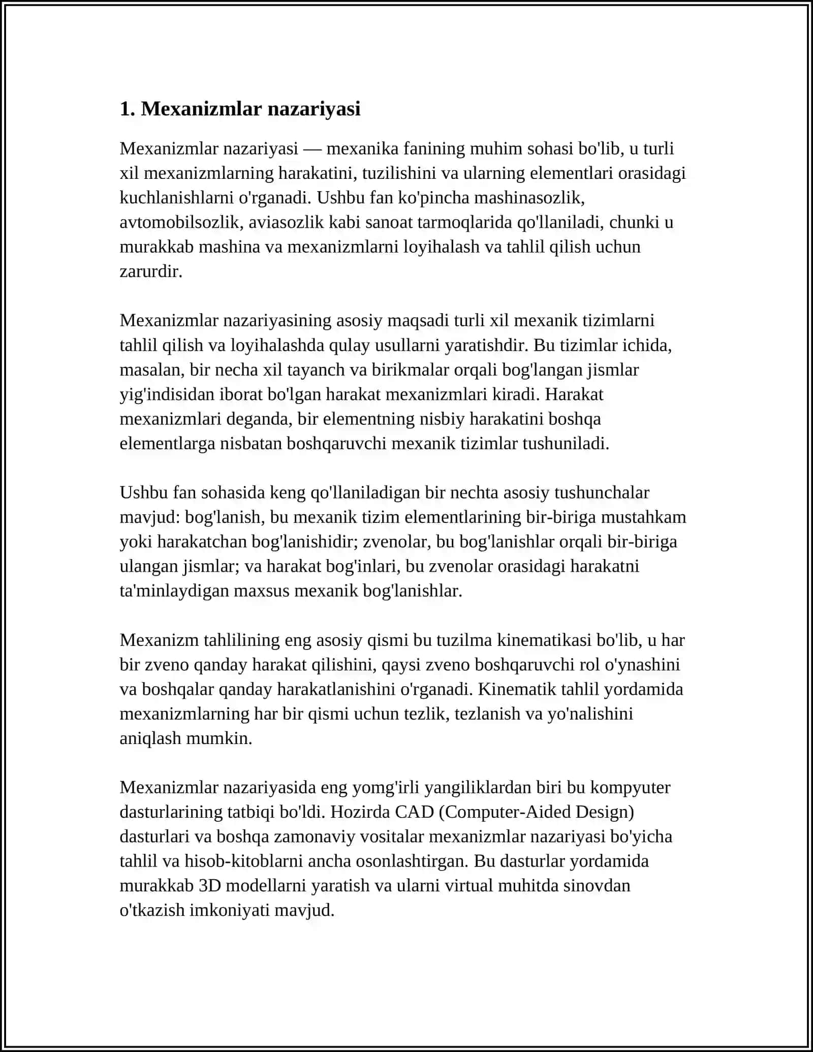 MEXANIZMLAR KINNEMATIKASINI ANALIKNIK USULDA HISOBLASH 3