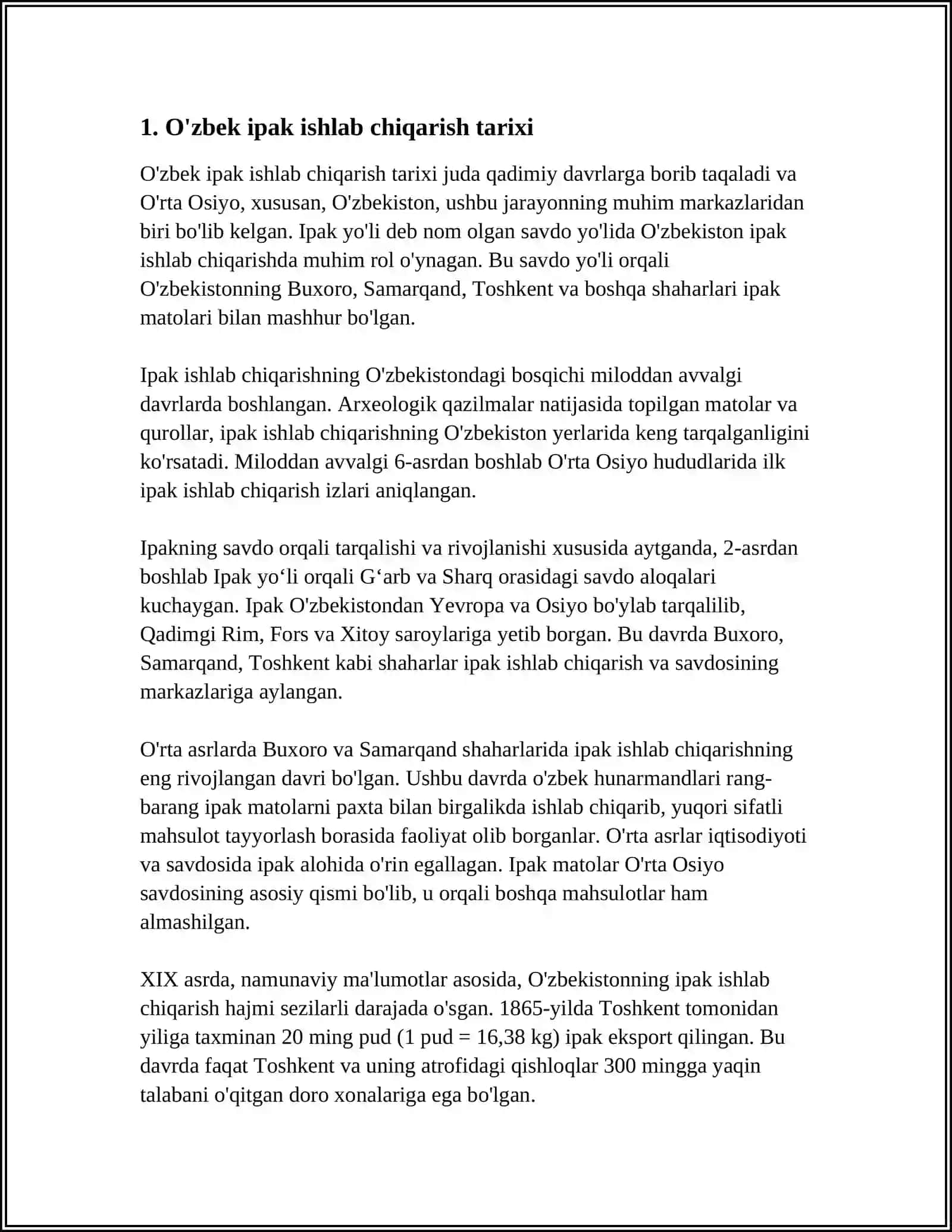 O'ZBEK IPAKCHILIGIDA IPAK MATOLARINING EKSPORT SALOHIYATI 3
