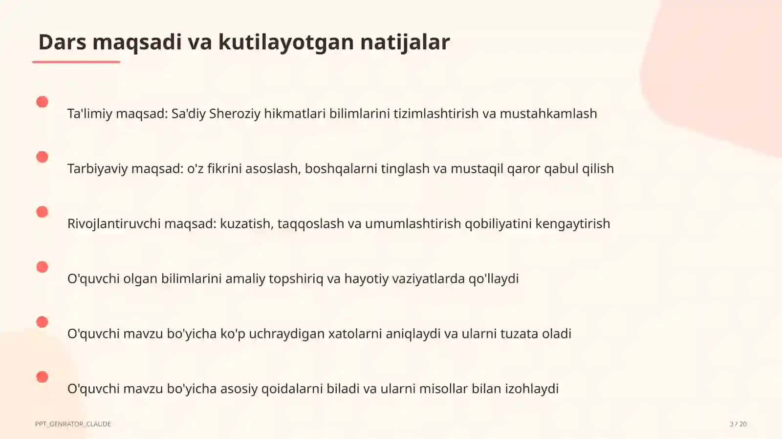 Sa'diy Sheroziy hikmatlari (6-sinf) 3