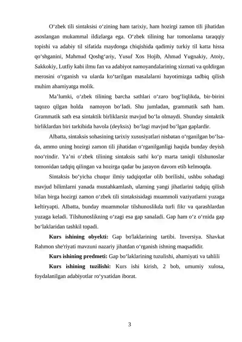 Gap bo'laklarining tartibi. Inversiya. Shavkat Rahmon she'riyati. 3