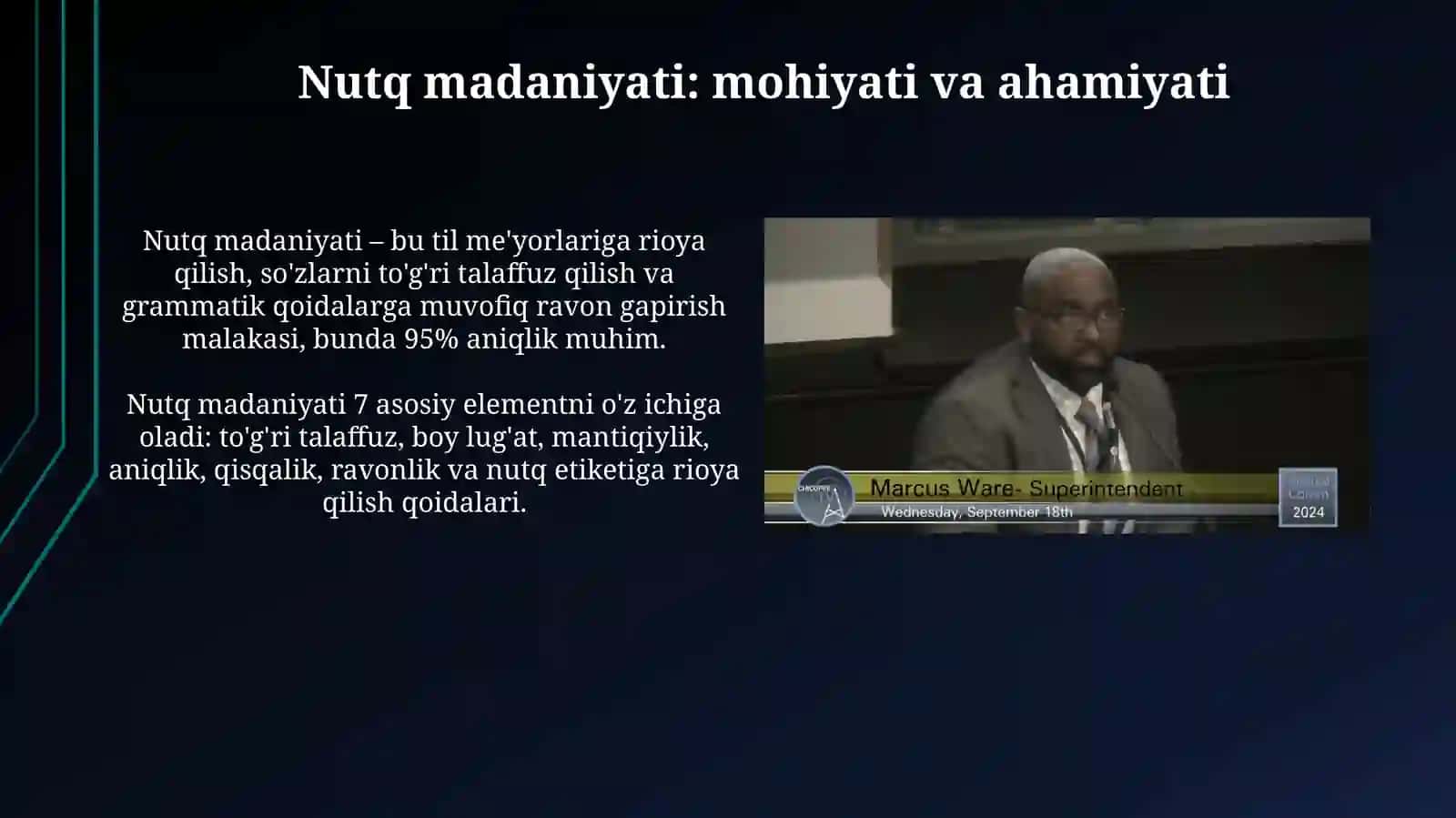 O'qituvchi nutq madaniyati davlat tilida ish yuritish fanidan tayyorlagan taqdimoti 3