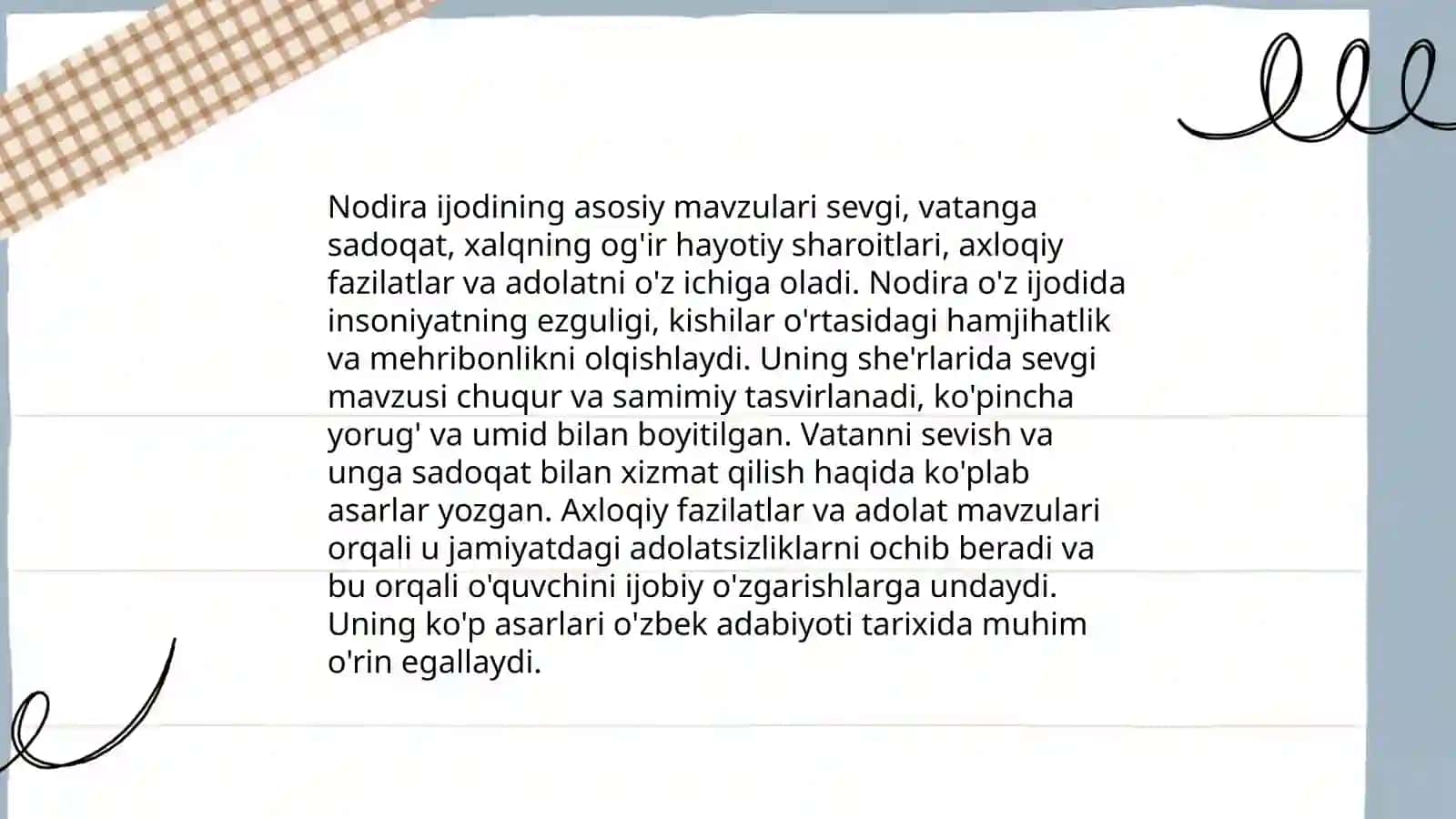 Nodira oʻzbek mumtoz adabiyotining atoqli namoyondasi 3