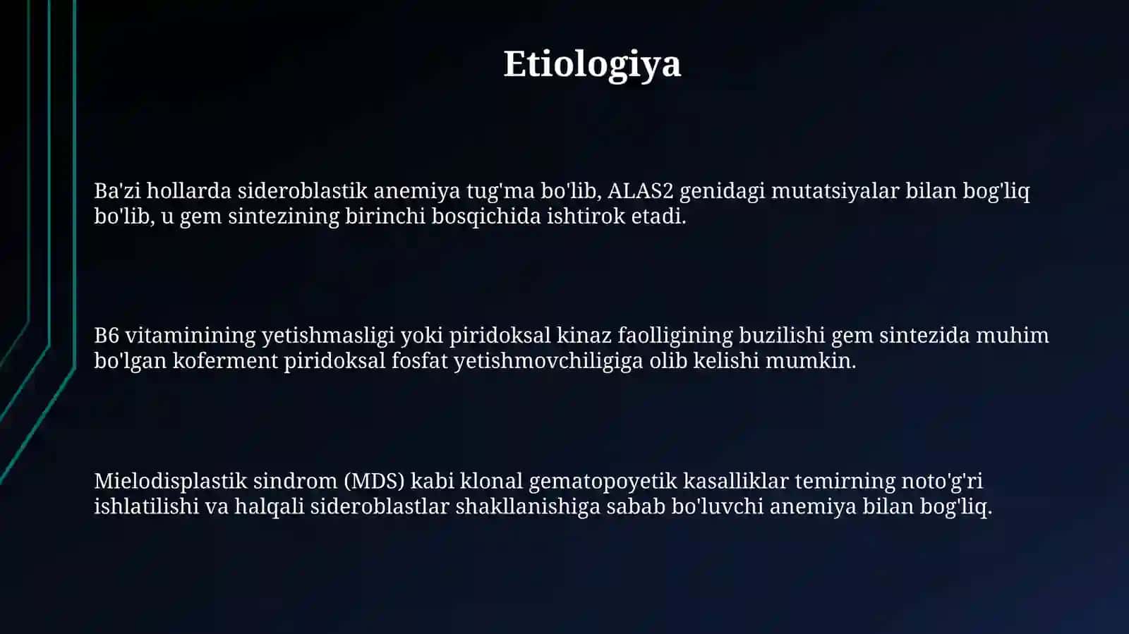 Sideroaxrestik anemiya etiologiya, patogenez, klinika, diagnostika, davolash prinsiplari 3