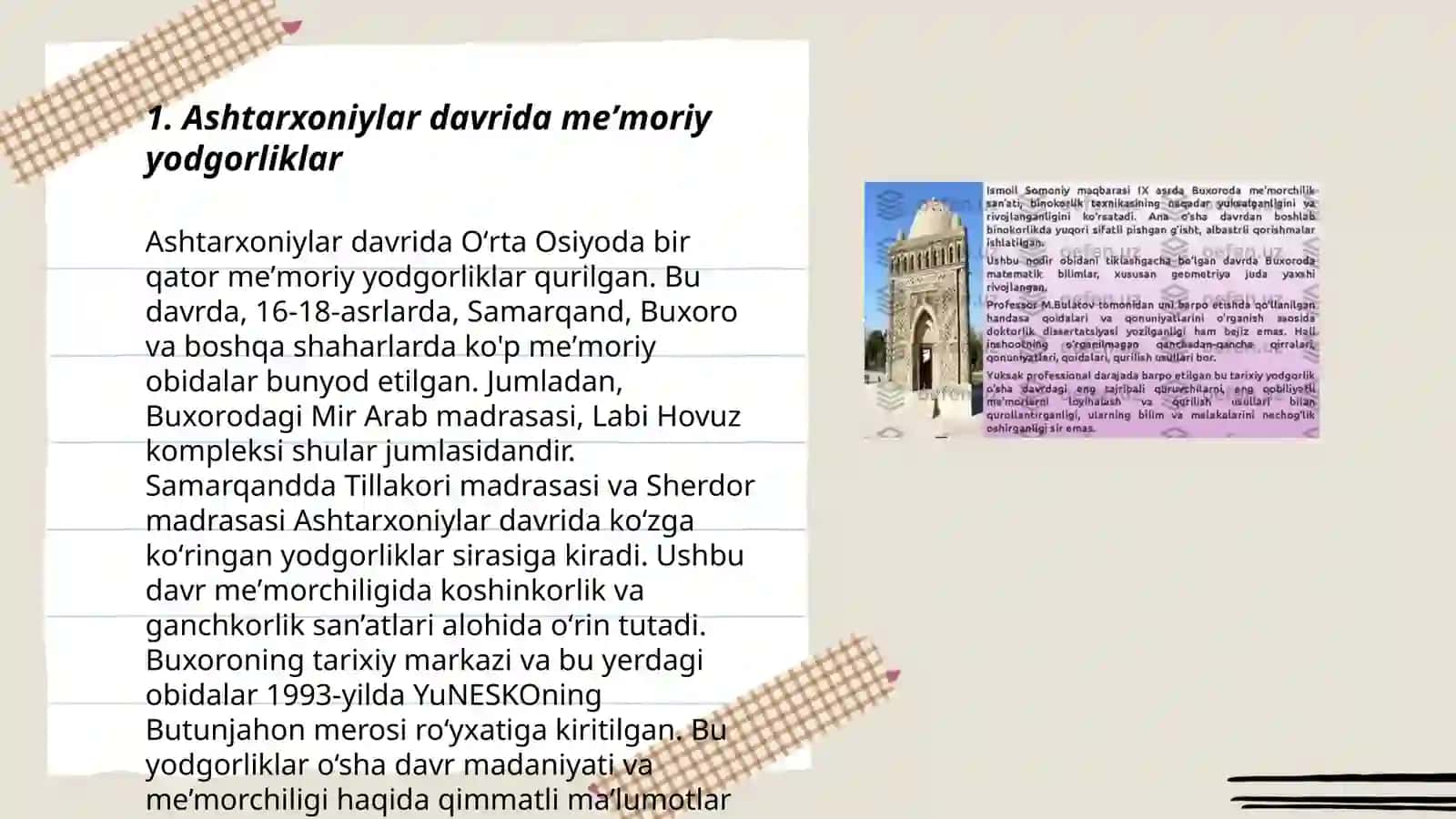 Ashtarxoniylar davrida binokorlik talim 3