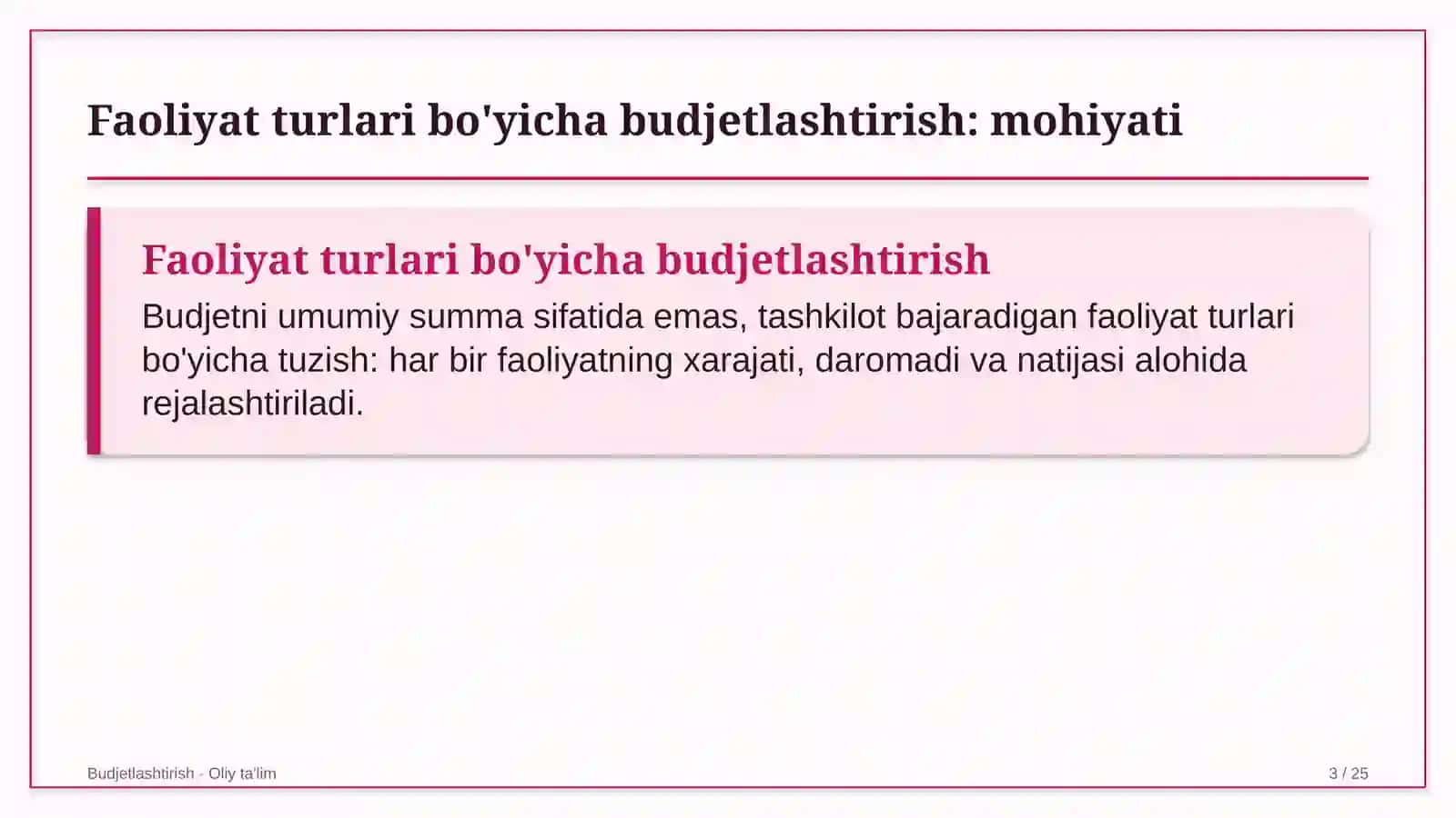 ekologik ekspertiza tashkilotlarida faoliyat turlari bo'yicha budjetlashtirish 1479 3