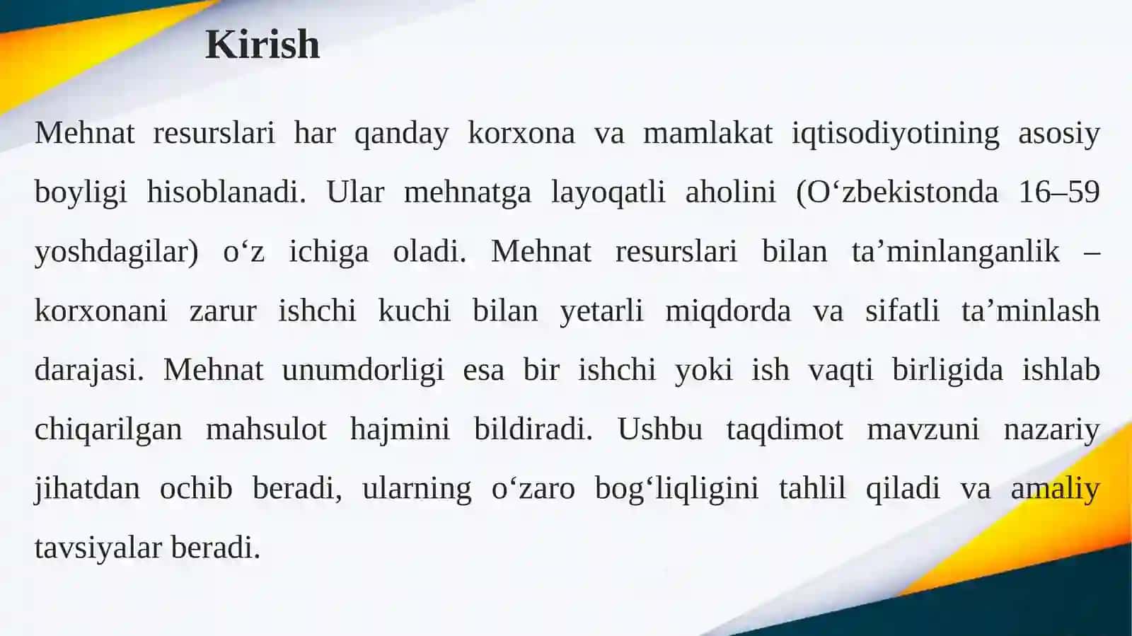 MEHNAT RESURSLARI BILAN TA’MINLANGANLIK VA MEHNAT UNUMDORLIGI TAHLILI 3