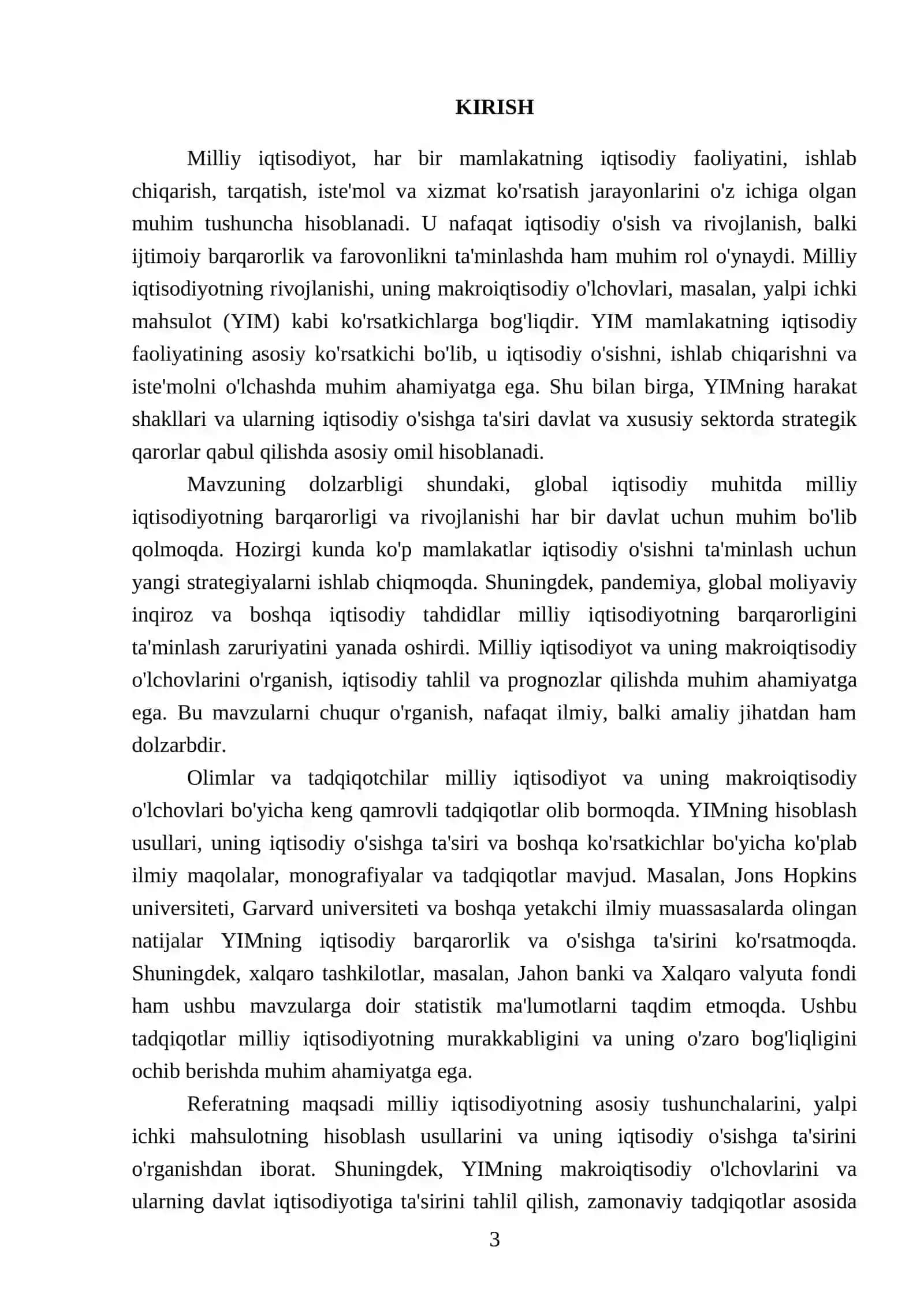 Milliy iqtisodiyot va uning makroiqtisodiy o‘lchamlari. Yalpi ichki mahsulot va uning harakat shakllari 3