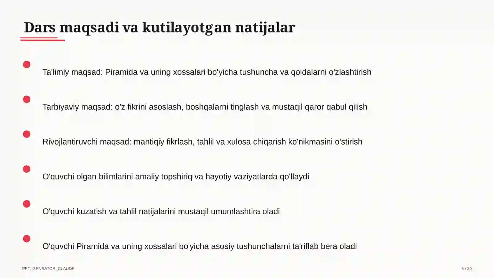 Piramida va uning xossalari (10-sinf) 3
