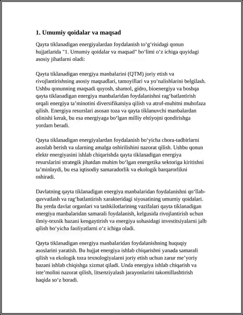 QAYTA TIKLANUVCHI ENERGIYALARIDAN FOYDALANISH TOʻGRISIDAGI QONUN HUJATLARI 3