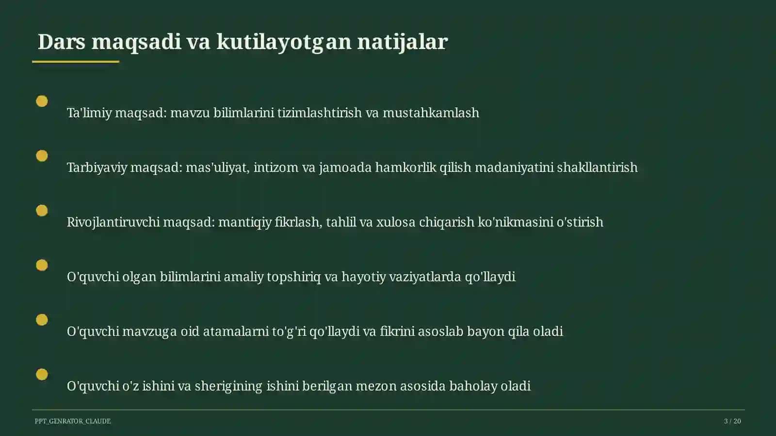 Dolzarb mavzular — maktab va o'qituvchilar (2026) — takrorlash darsi uchun 3